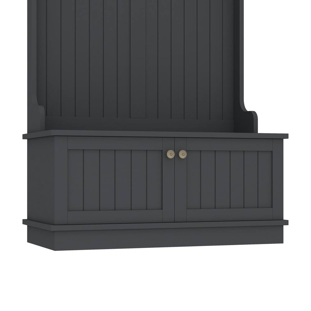Alt View 4. Loheer - Loheer Black Hall Tree with Shoe Bench, 4-in-1 Entryway Coat Rack, 64.4 Inch - Black.