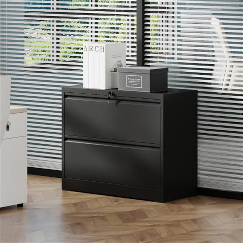 Angle. HTUTWOO - 2 Drawer Lateral File Cabinet with Lock –Heavy-Duty Metal Filing Cabinet,Silent Full-Extension Slides,Storage for Letter - Black.