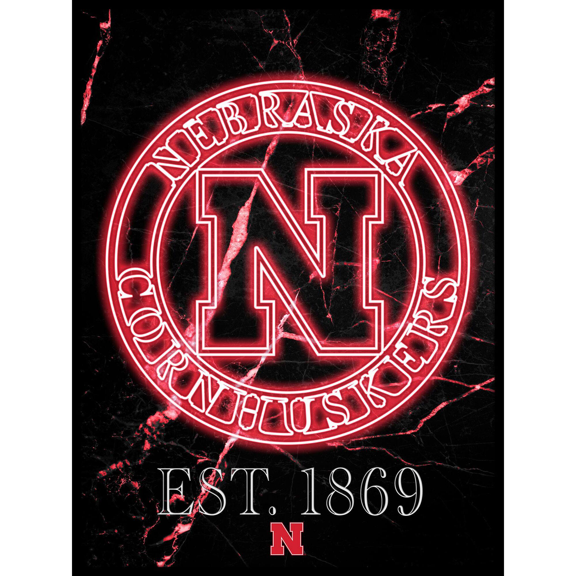 Black Nebraska Huskers 12'' x 16'' Framed Circle Logo Print