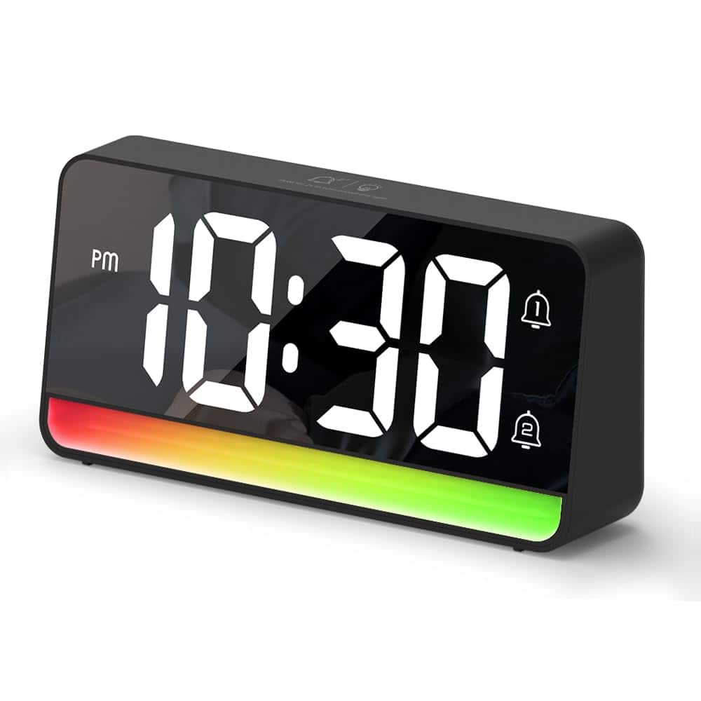 Dazzed Corner - 7" Large Digital Alarm Clock,USB Charging - Black