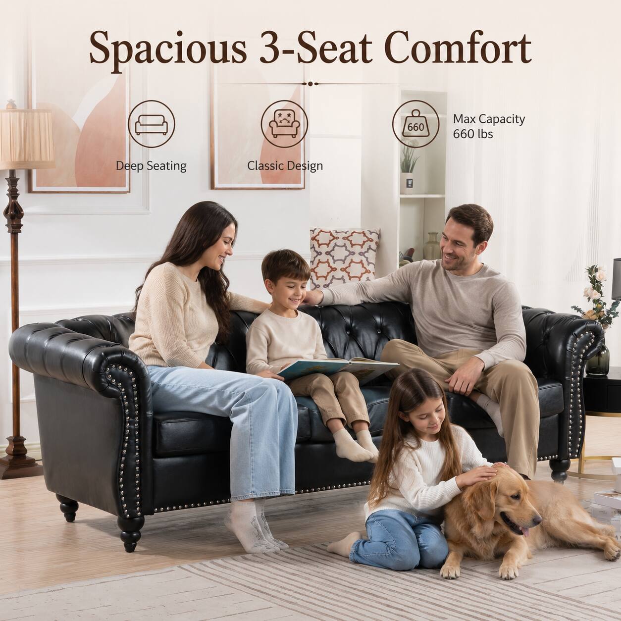 Spacious 3-Seat Comfort  
Max Capacity 660 lbs  
Deep Seating  
Classic Design