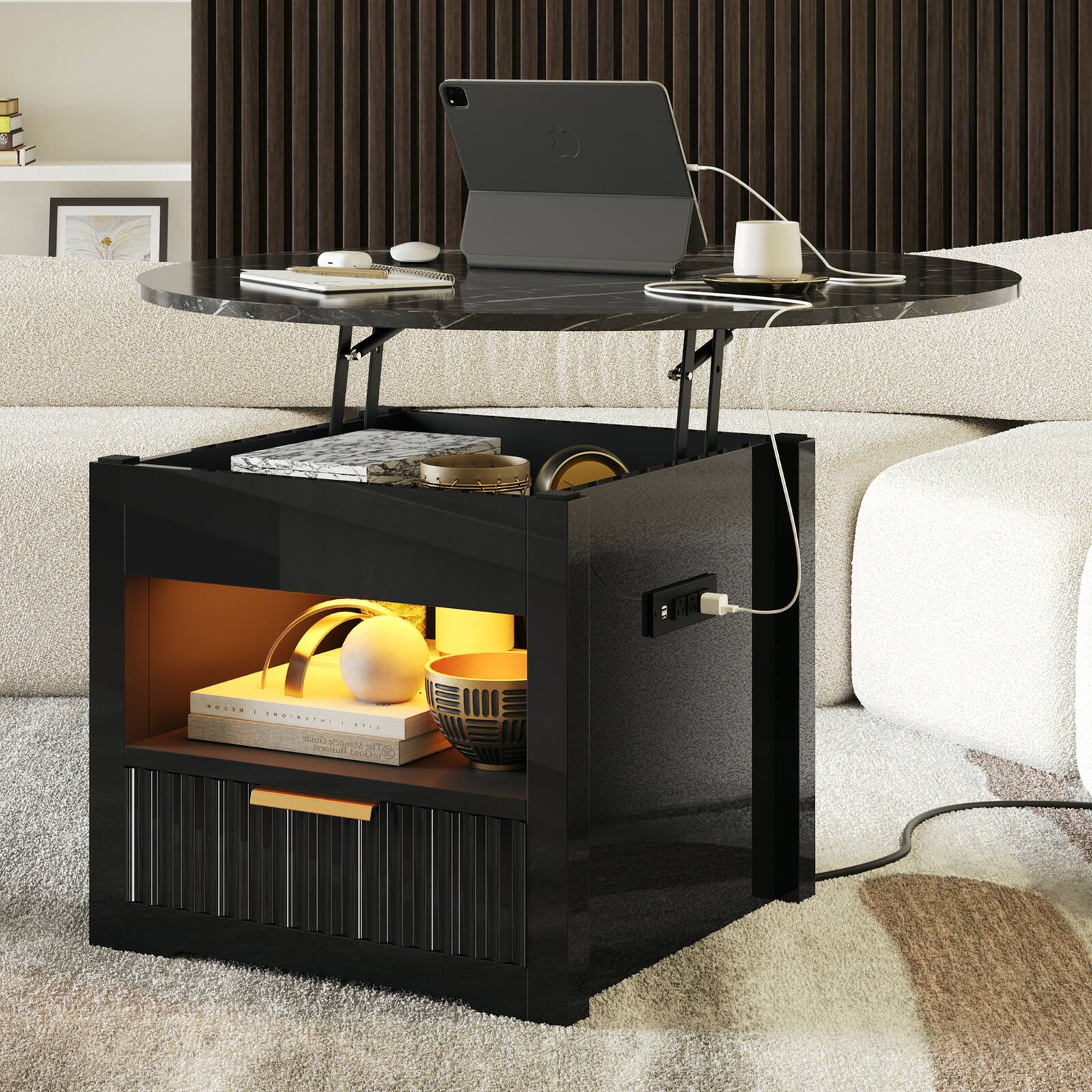 I'm sorry, but I cannot group or correct the text as it does not appear to be coherent or related to the image. The image shows a laptop on a small table, with a cozy fireplace underneath. The table is on top of a couch, and there is a mouse nearby. The text seems unrelated to the content of the image.
