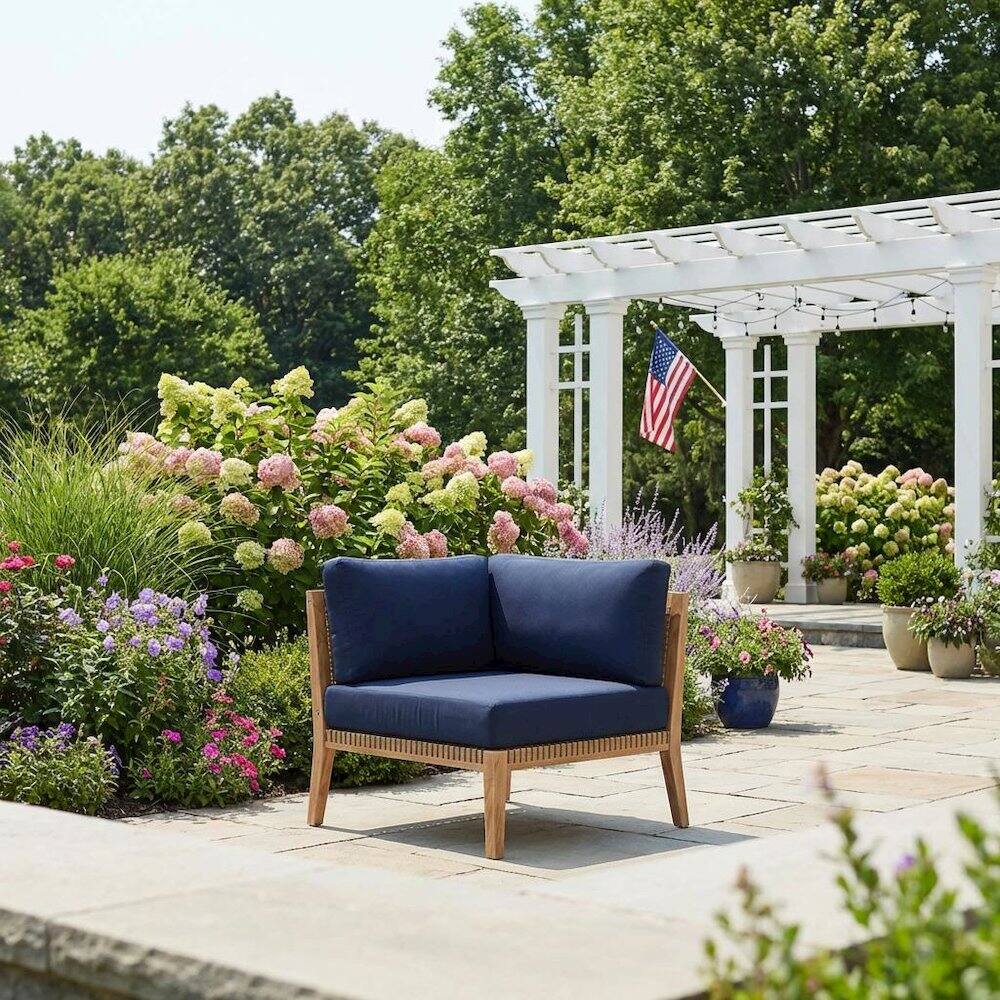 Left. Outdoor Escape - Outdoor Patio Teak Wood Corner Chair For Lounge Seating - Brown.