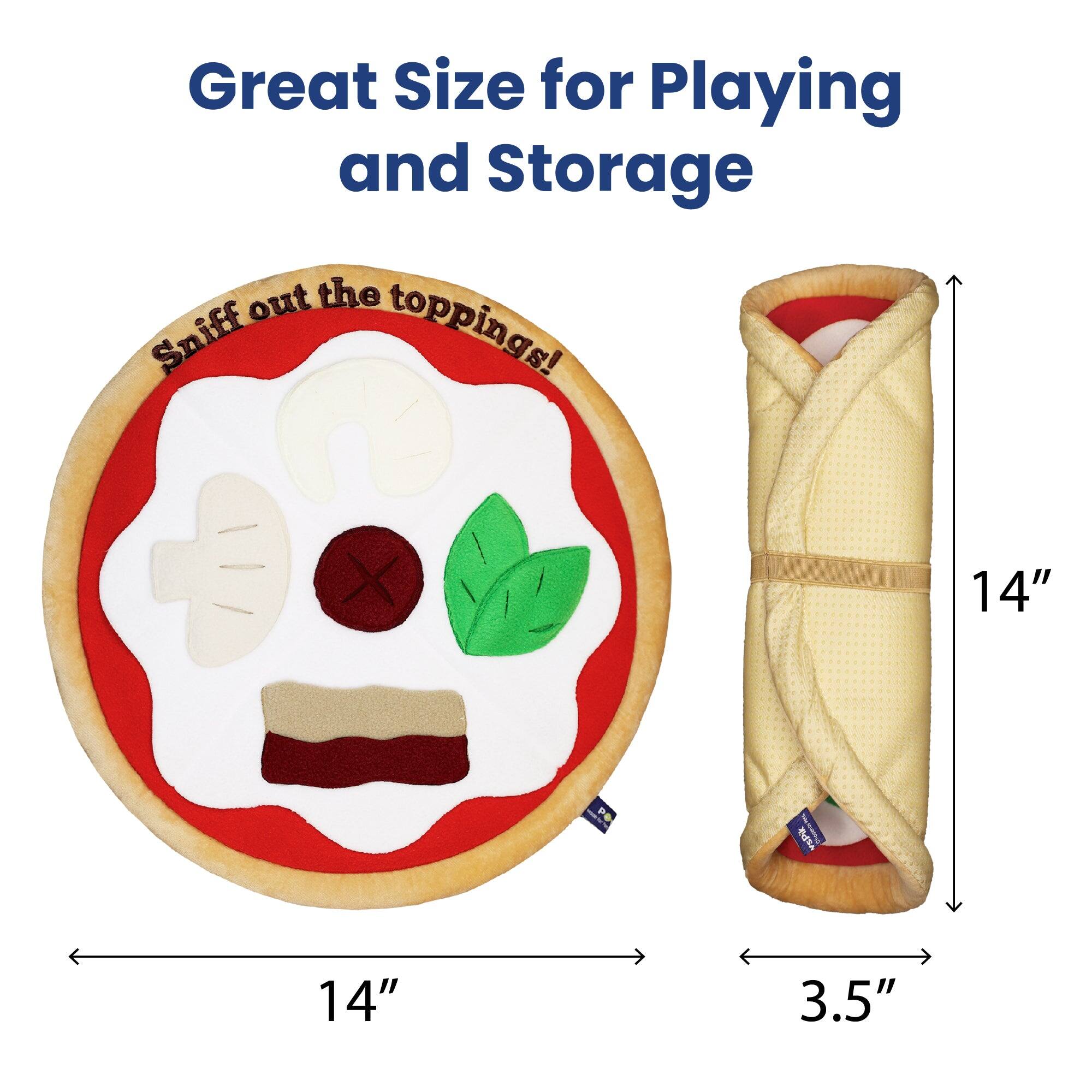Great Size for Playing and Storage  
Sniff out the toppings!  
14"  
14"  
3.5"