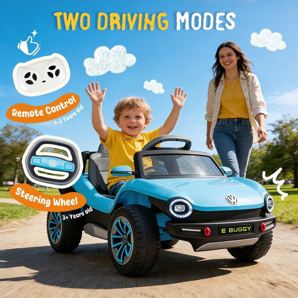 TWO DRIVING MODES

Remote Control
1-3 Years old

Steering Wheel
3+ Years old

E BUGGY