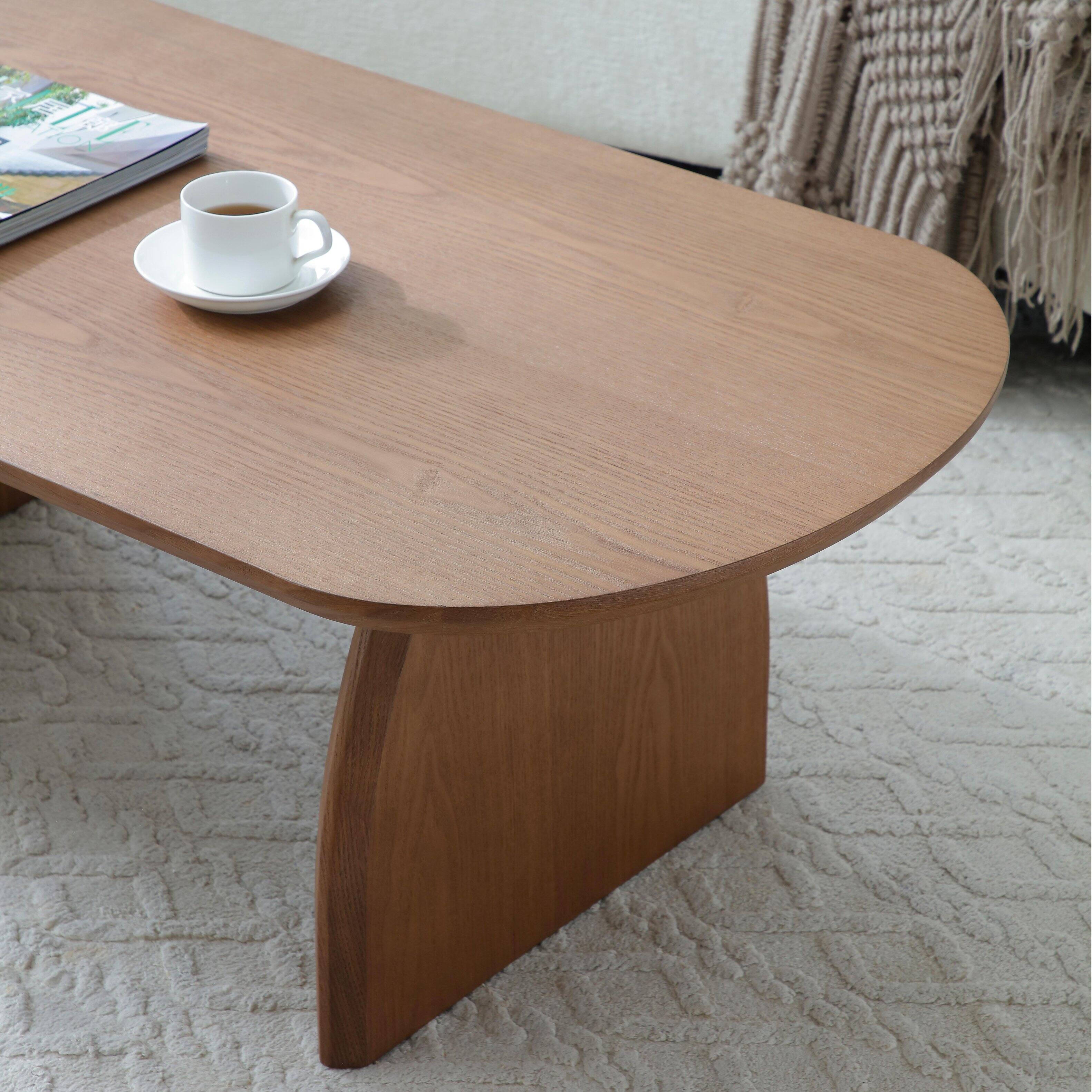 Alt View 1. TinyHomie - 47 Inch Oval Coffee Table Solid Wood Veneer Mid Century Walnut For Small Space Office - white.