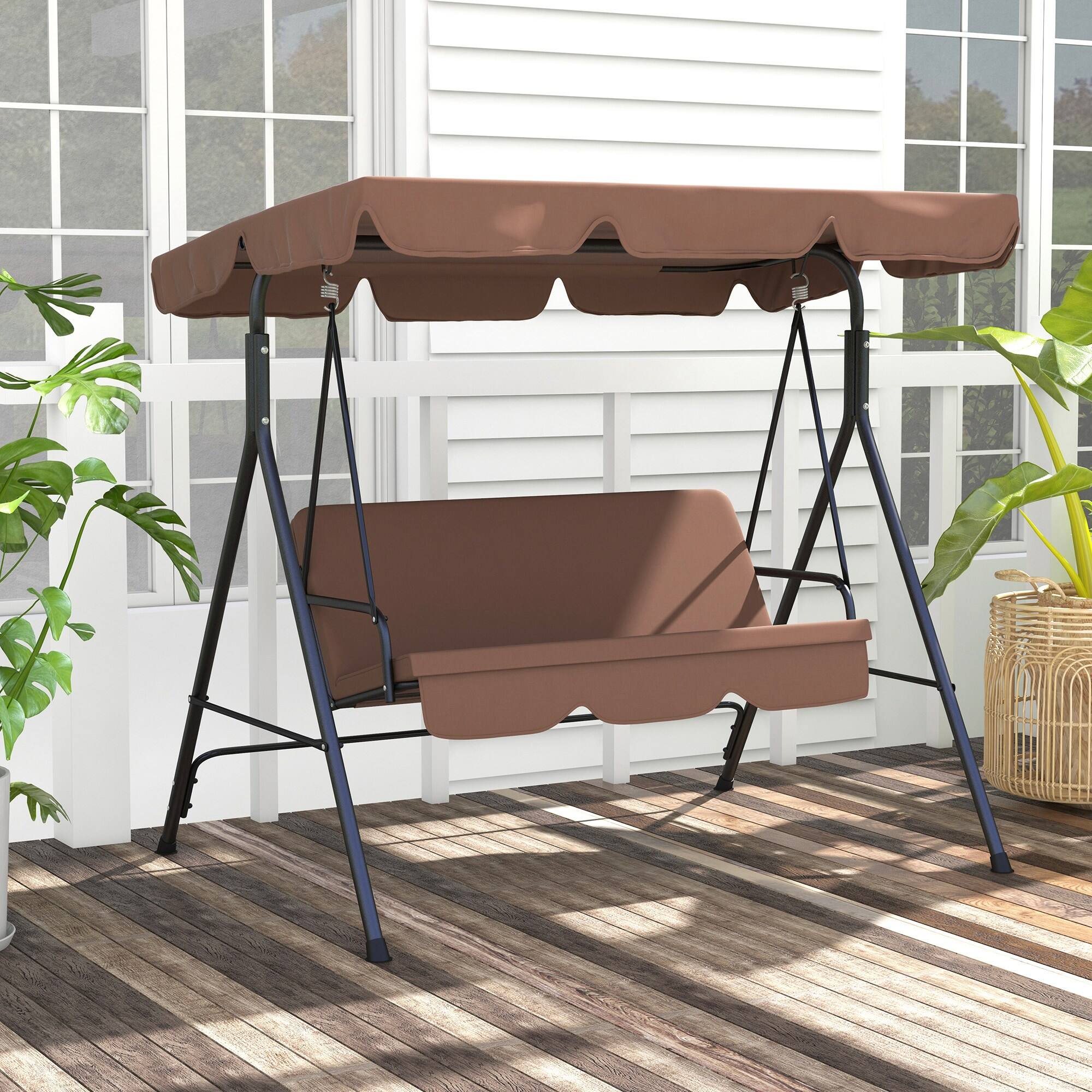 Alt View 1. Outsunny - Outdoor Patio Swing Chair w/ Cushion, Steel Frame Stand, Adjustable Tilt Canopy for Patio, Garden - Brown.