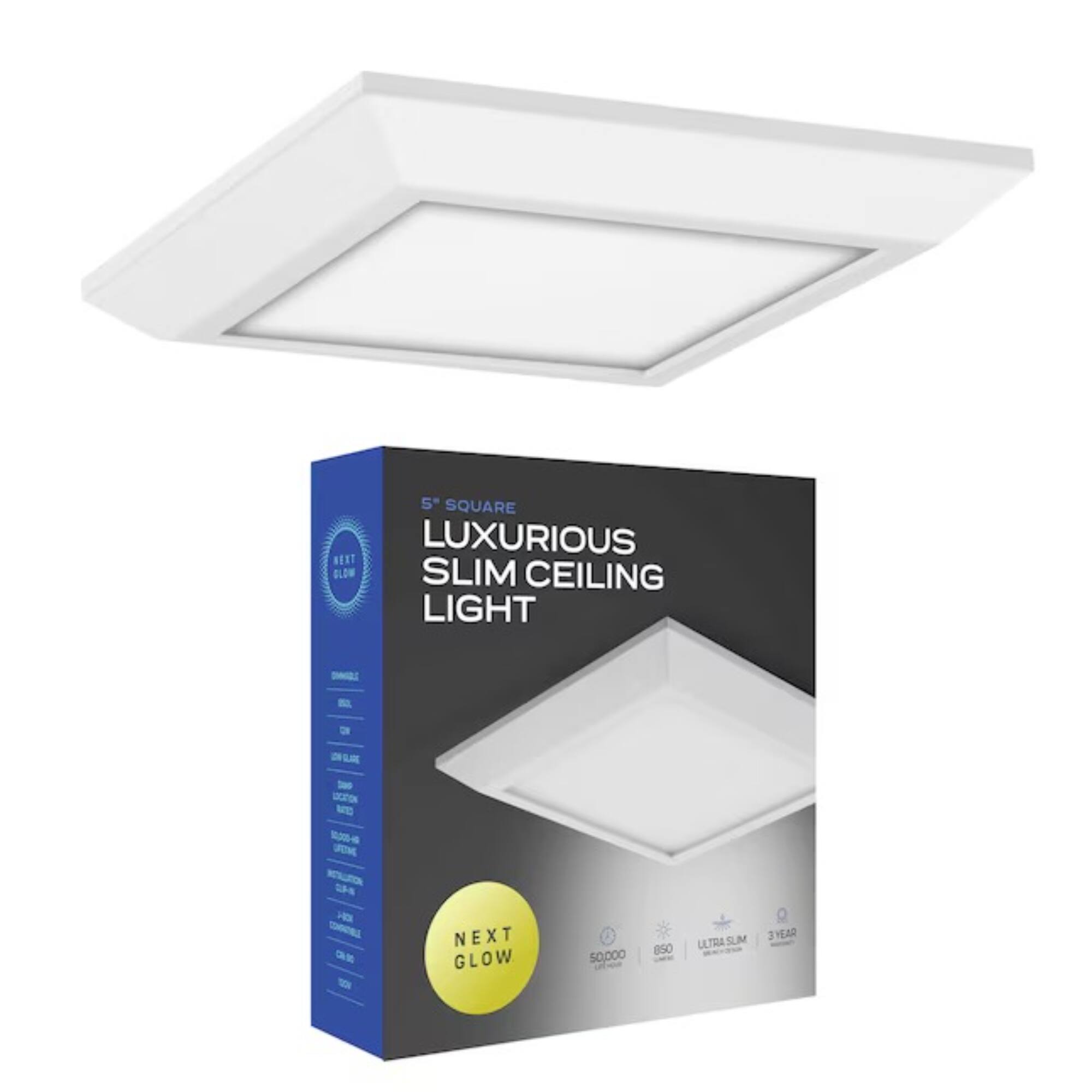 5 SQUARE LUXURIOUS SLIM CEILING LIGHT - NEXT GLOW 5000h ULTRA SUM 3YEAR