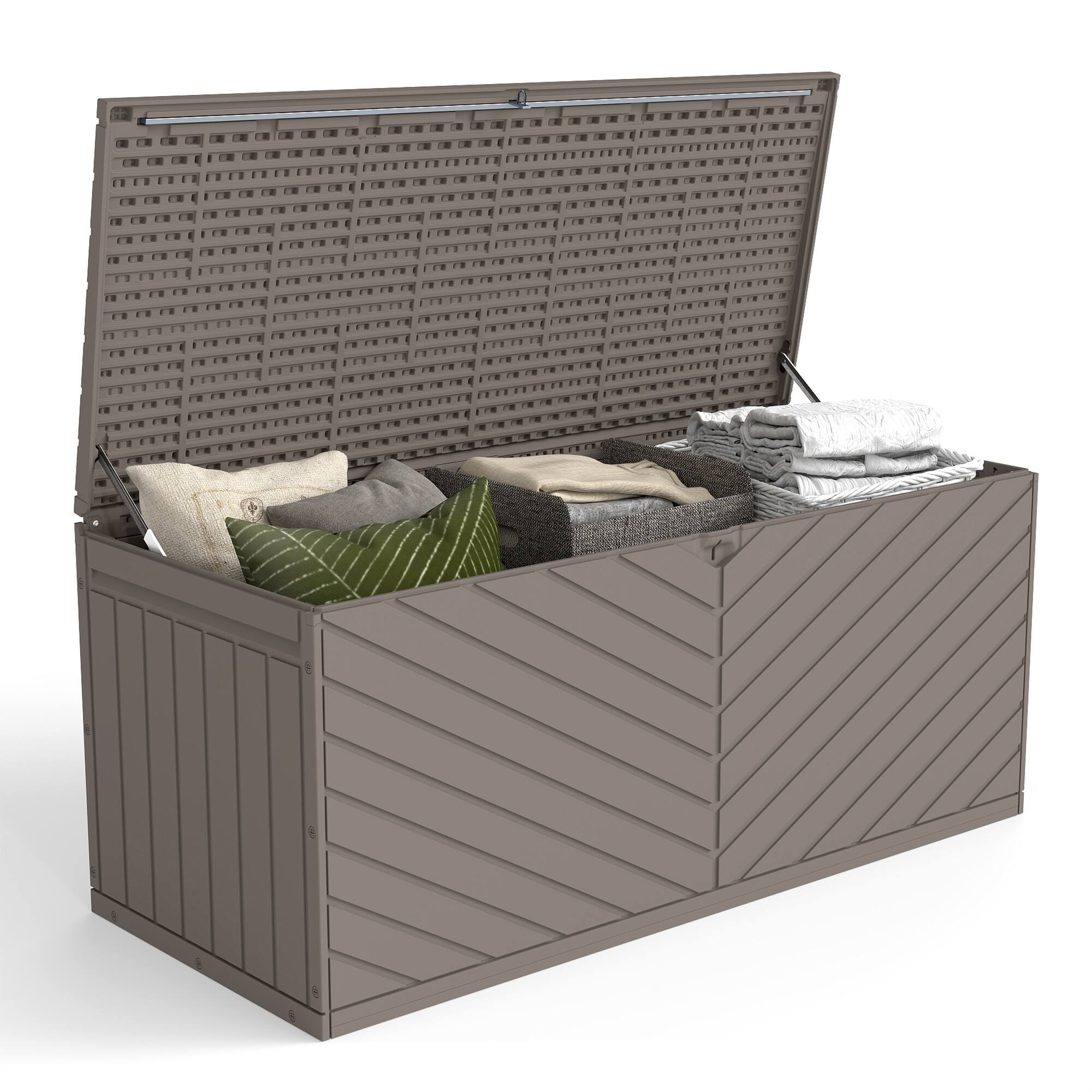 Front. Yardgrace - 270 Gallon Heavy-Duty Large Resin Brown Deck Box for Outdoor PatioFurniture, Pool, Garden - Brown.