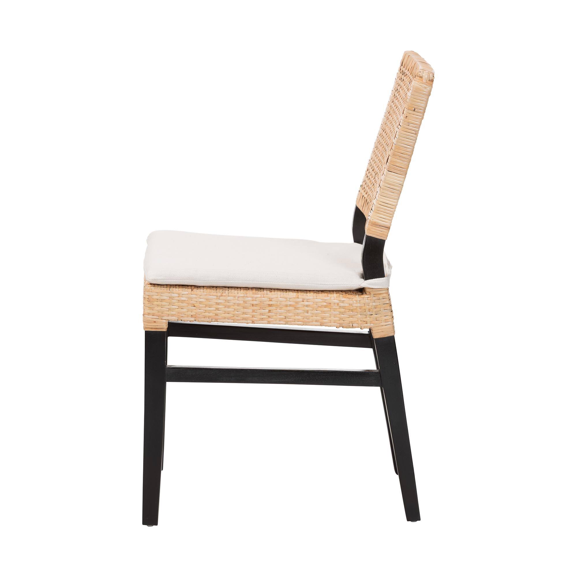 Left. bali & pari - Lesia Natural Rattan Dining Chair with Cushion - Handwoven Wicker Side Chair with Mahogany Wood Frame - Natural Rattan/Espresso Brown.