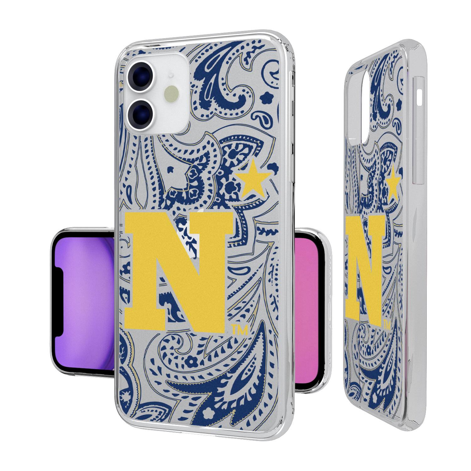 Alt View 1. Keyscaper - Navy Midshipmen iPhone Paisley Design Clear Case - 15 Pro Max - Multicolor.