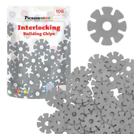 PicassoTiles - 108 Pieces Building Chip Interlocking Disc Construction Blocks in Color Grey