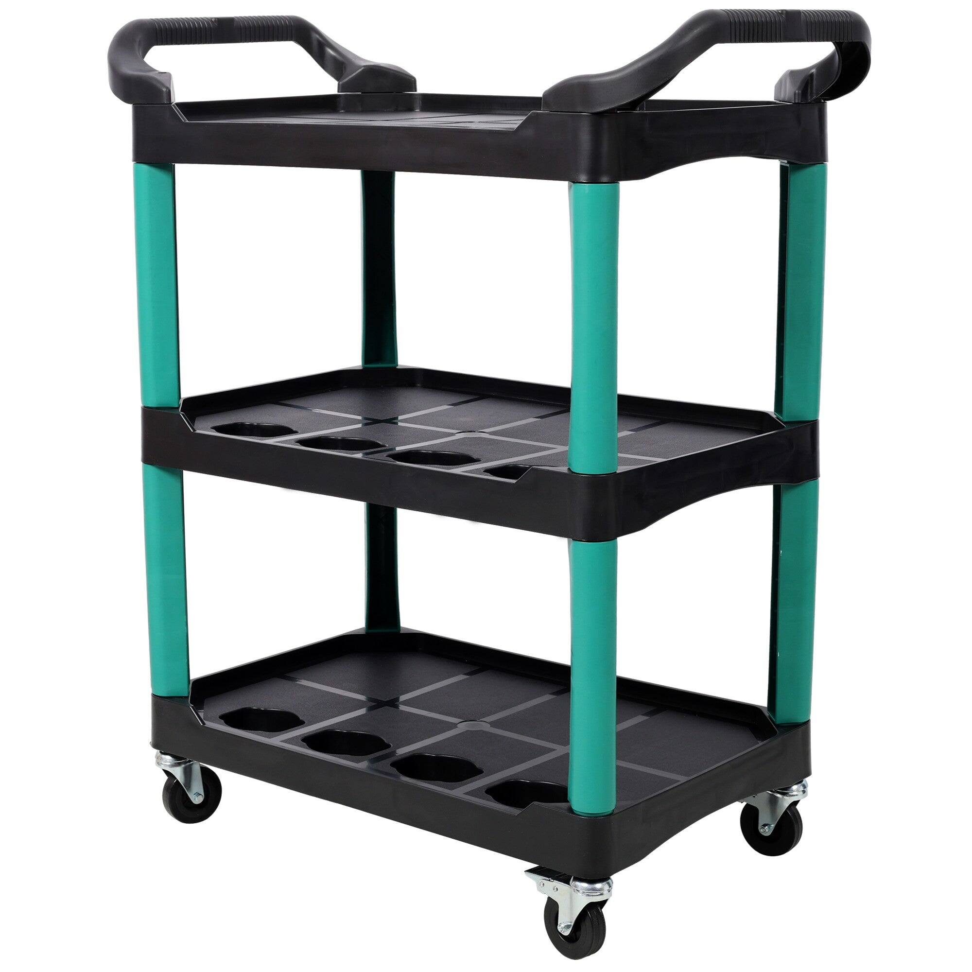 Boyel Living - 17 Inches 3 Tier Black Rolling Plastic Utility Tool Cart With Wheels Panel Hook - Green