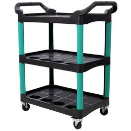 Boyel Living - 17 Inches 3 Tier Black Rolling Plastic Utility Tool Cart With Wheels Panel Hook - Green