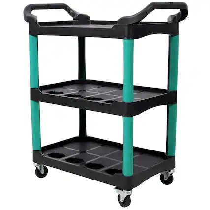 Front. Boyel Living - 17 Inches 3 Tier Black Green Rolling Plastic Utility Tool Cart With Wheels Panel Hook - Green.