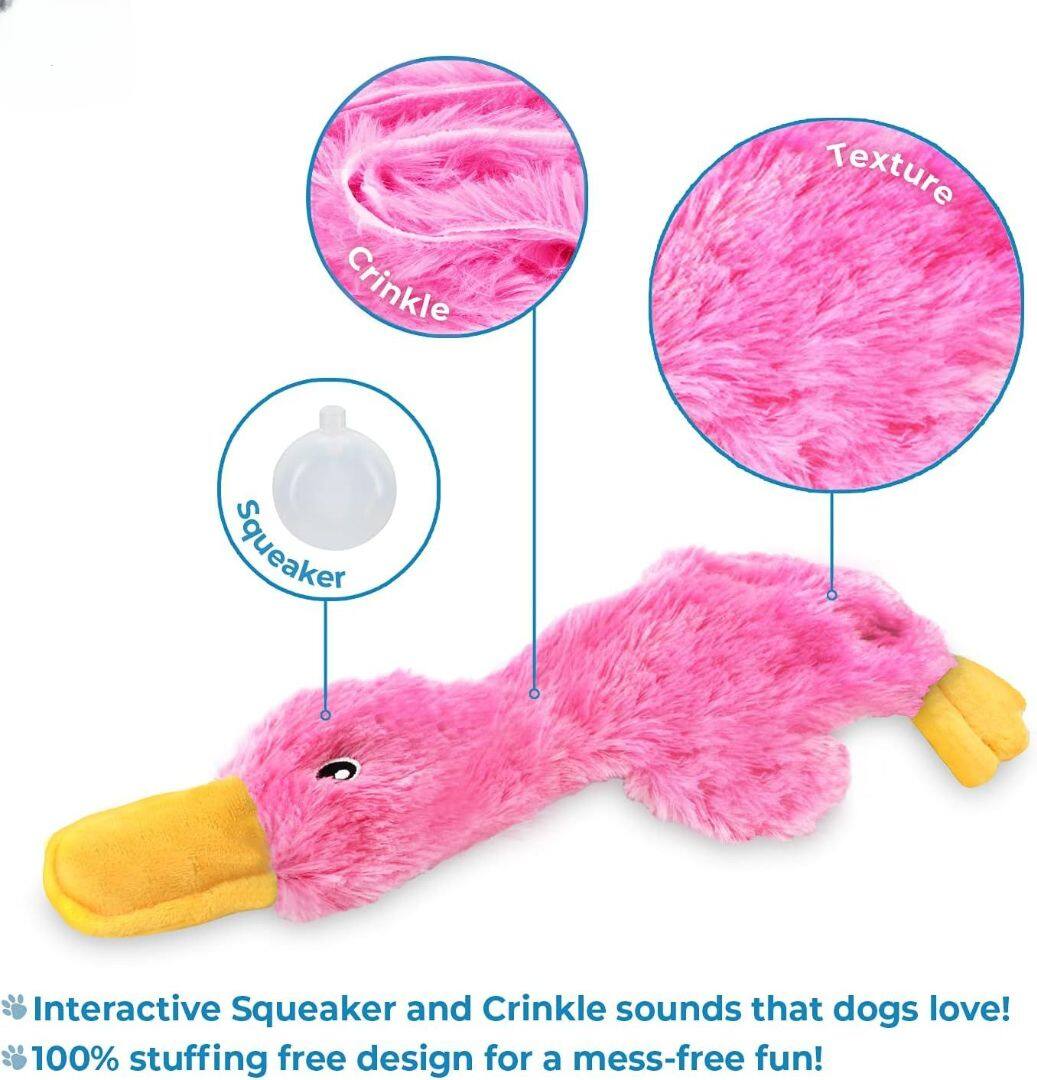 Crinkle Squeaker  
Texture  
Interactive Squeaker and Crinkle sounds that dogs love!  
100% stuffing free design for a mess-free fun!
