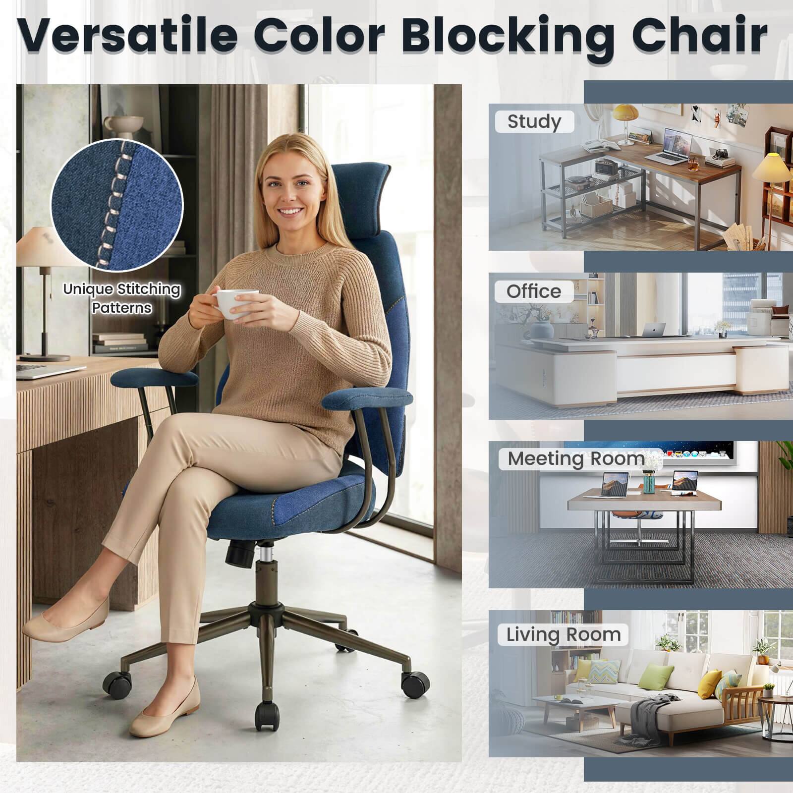 Versatile Color Blocking Chair

- Unique Stitching Patterns
- Study
- Office
- Meeting Room
- Living Room