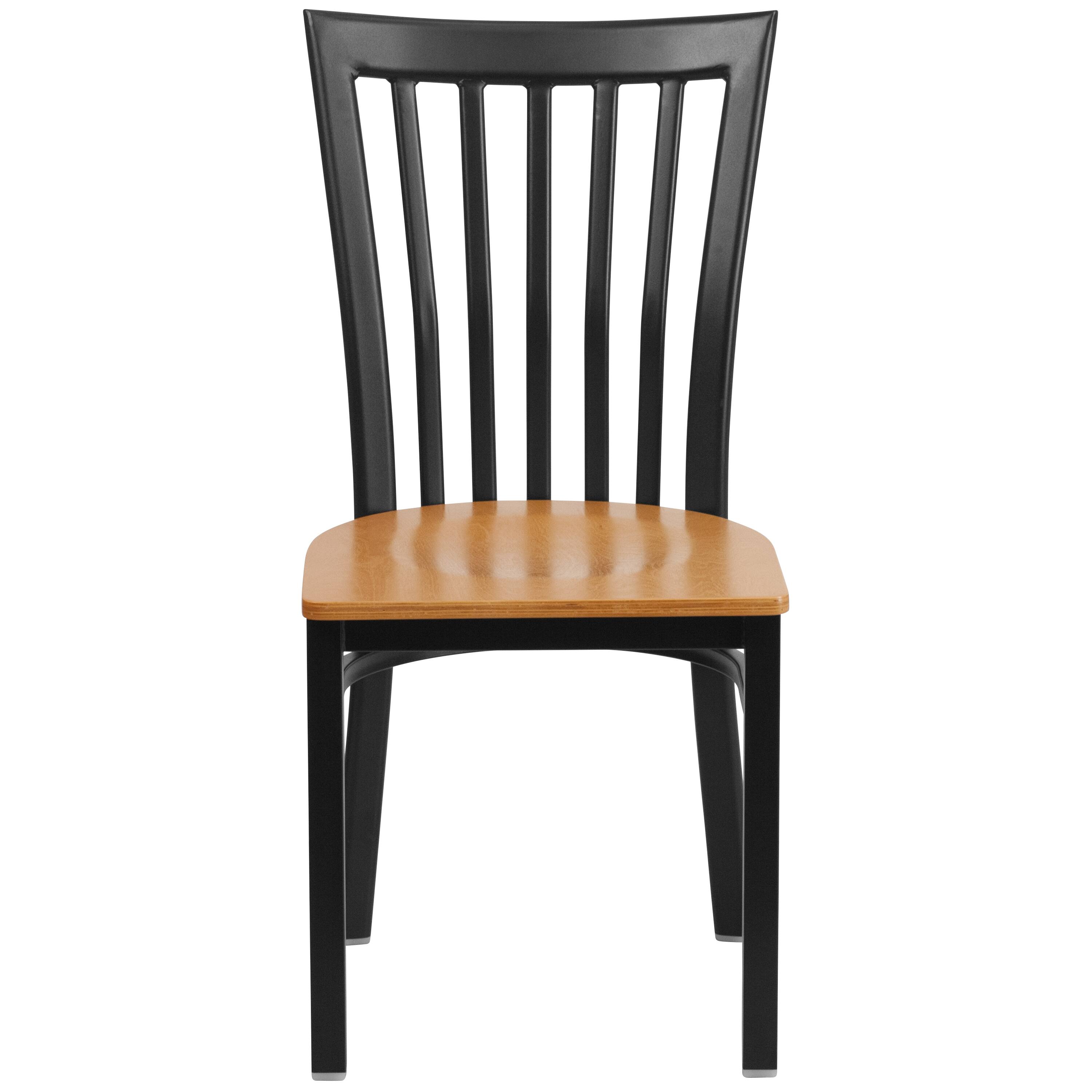 Alt View 5. Emma + Oliver - School House Back Metal Restaurant Dining Chair - Natural Wood Seat/Black Metal Frame.