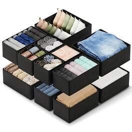 Cheer Collection - 12-Piece Foldable Fabric Drawer Organizer Set with 3 Bin Sizes - Black