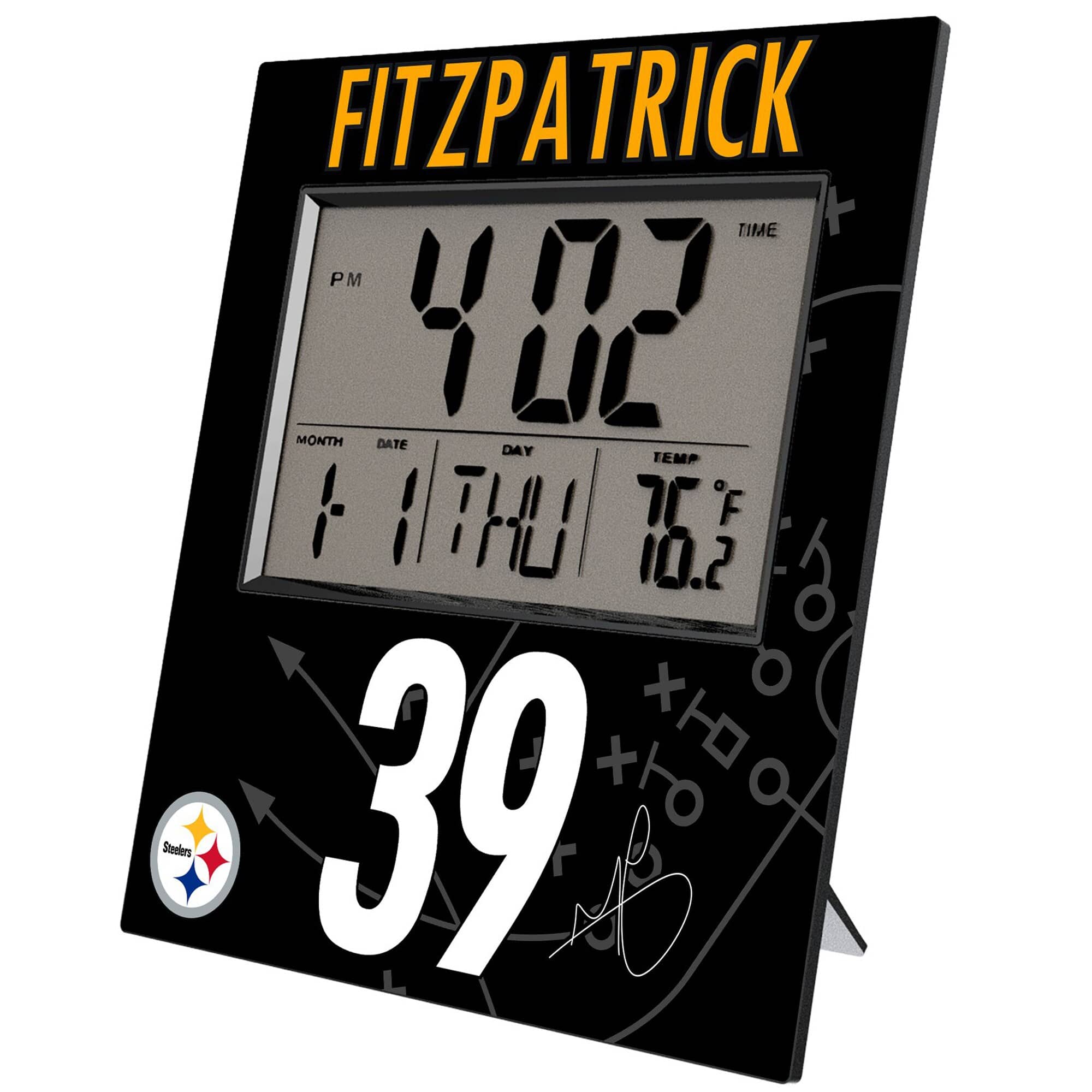 FITZPATRICK  
TIME 4:02 PM  
MONTH 1 DATE 1 DAY THU TEMP 76°F  
39  
Steelers