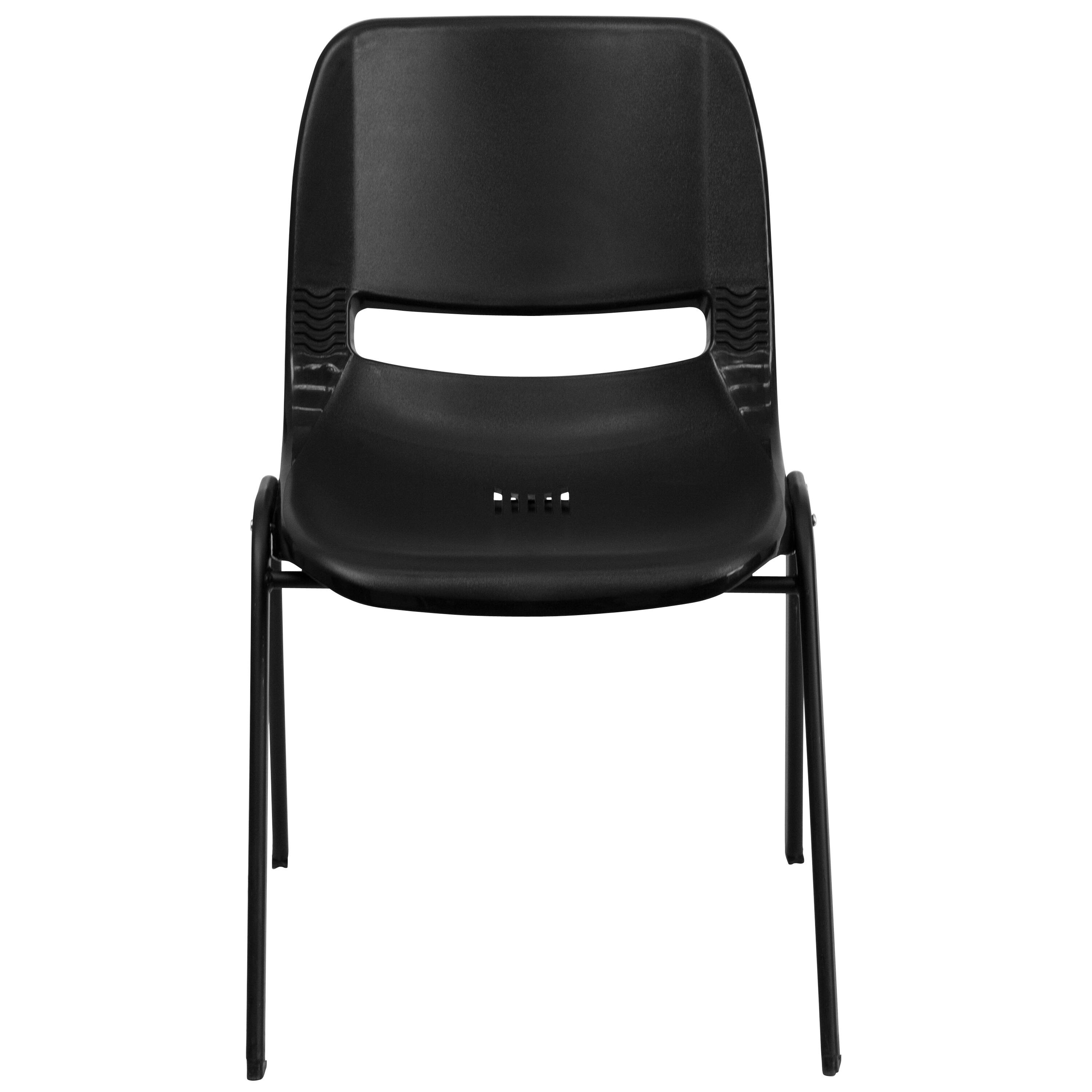 Alt View 7. Emma + Oliver - Ergonomic Kid's Shell Stack Chair - 14" Seat Daycare Home School - Black Plastic/Black Frame.