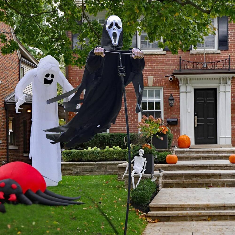 Front. RTMB - Screaming Scarecrow Ghost, Scary Halloween Outdoor Decoration for Yard & Party - Black.