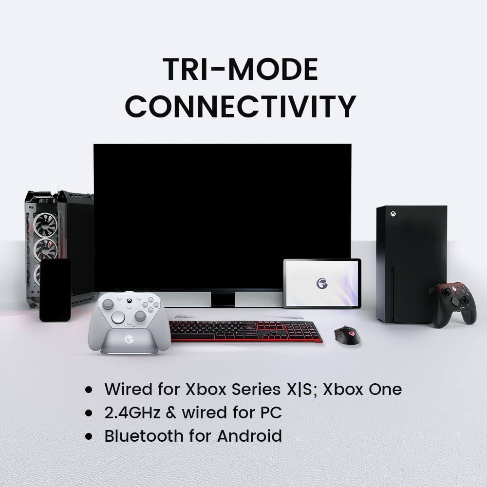 TRI-MODE CONNECTIVITY

- Wired for Xbox Series X|S; Xbox One
- 2.4GHz & wired for PC
- Bluetooth for Android