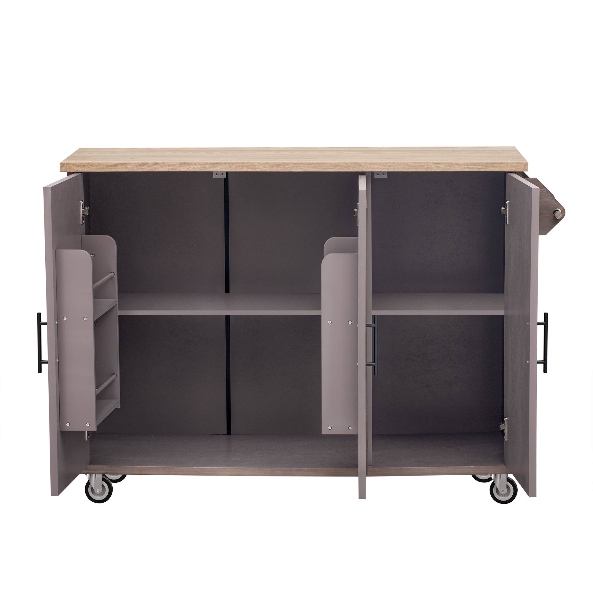 Alt View 7. PexFix - 51.2" Farmhouse Kitchen Island with Drop Leaf - Rolling Cart with Textured Finish, Internal Rack & Towel Rack - Brown.