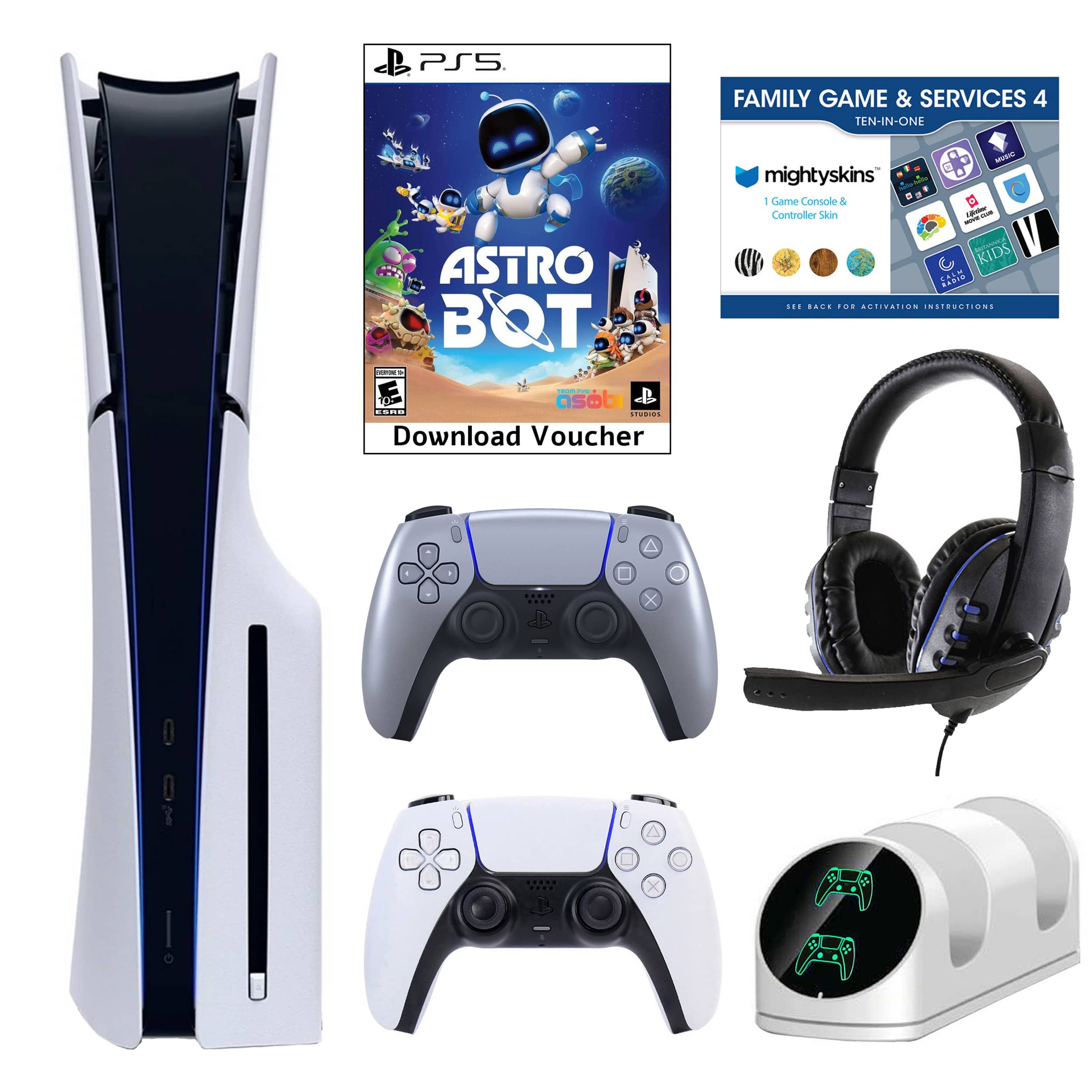 PS5 Family Game & Services 4 - Astro Bot: QOT - Download Voucher - MightySkins Game Controller Skin - Kids - PlayStation 5 - Activation Instructions