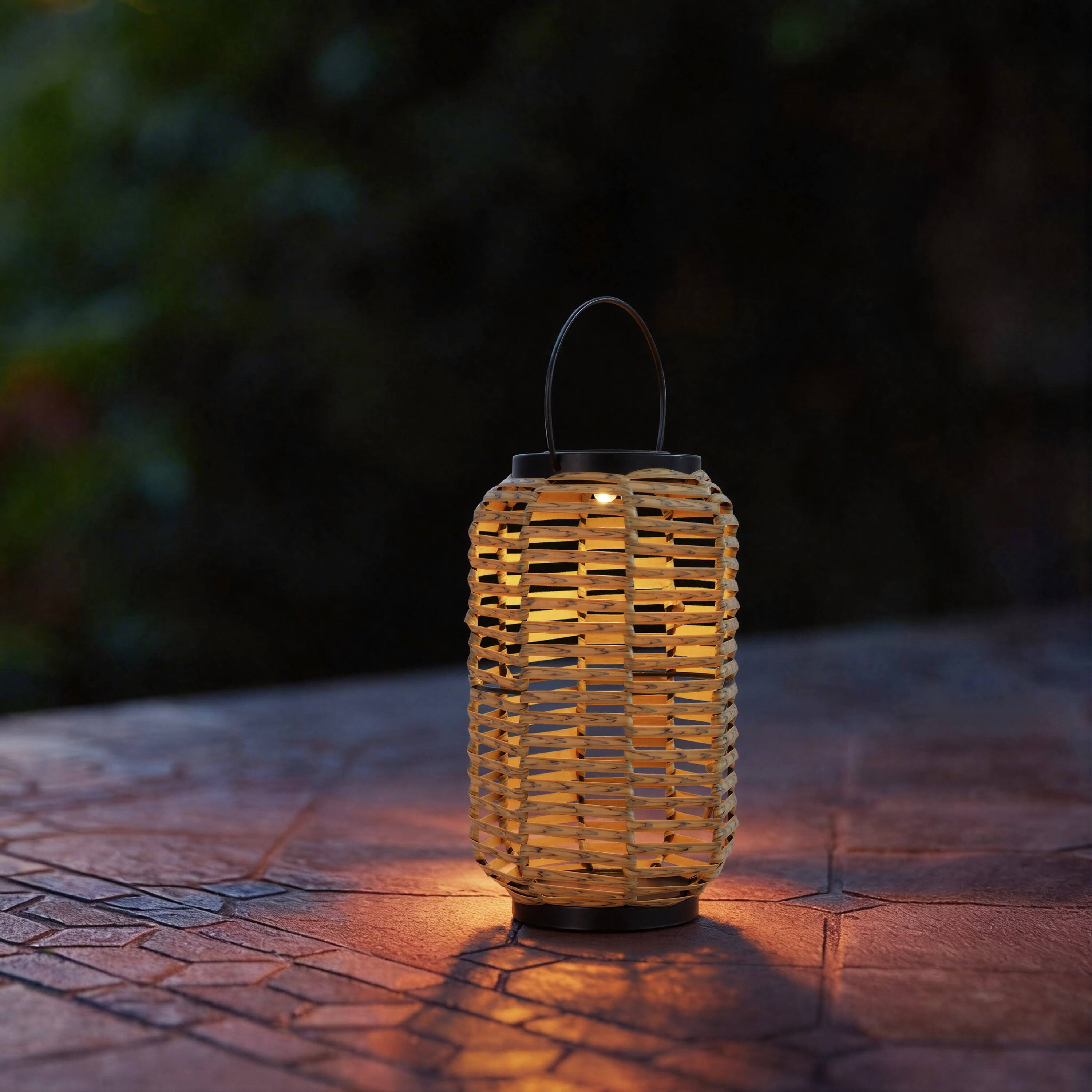 Angle. Techko - Outdoor Solar Rattan-Style Portable LED Lantern with Handle.