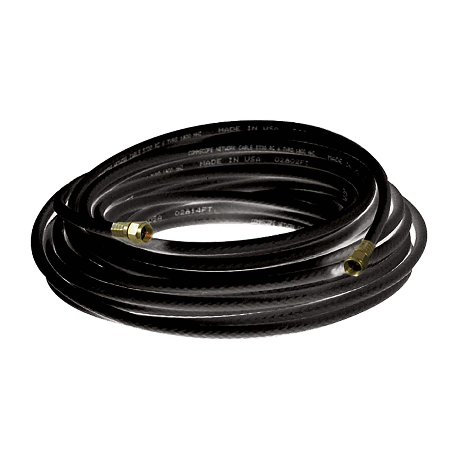 RCA - RG6 Coaxial Cable 50 Ft with F-Connectors - Black