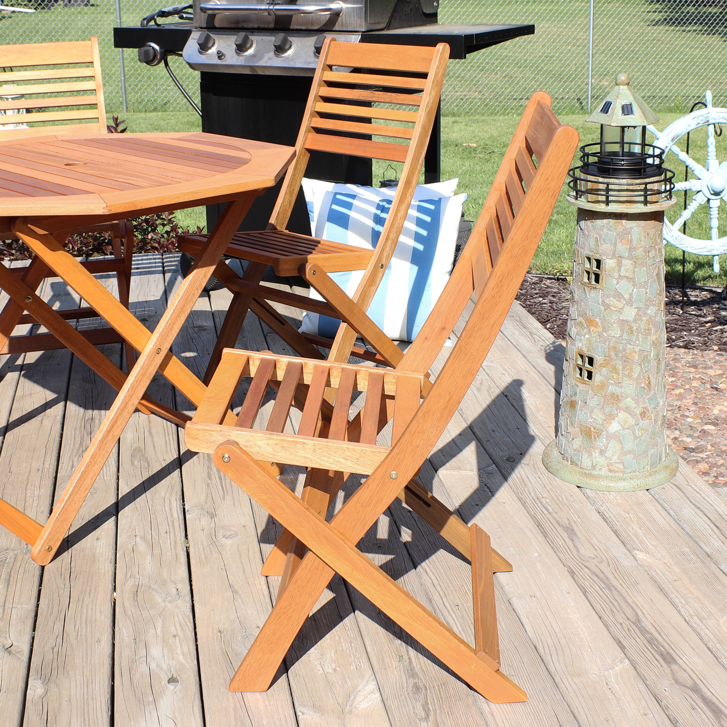 Alt View 3. Sunnydaze - Meranti Wood Folding Patio Dining Chair - Set of 2 - Brown.