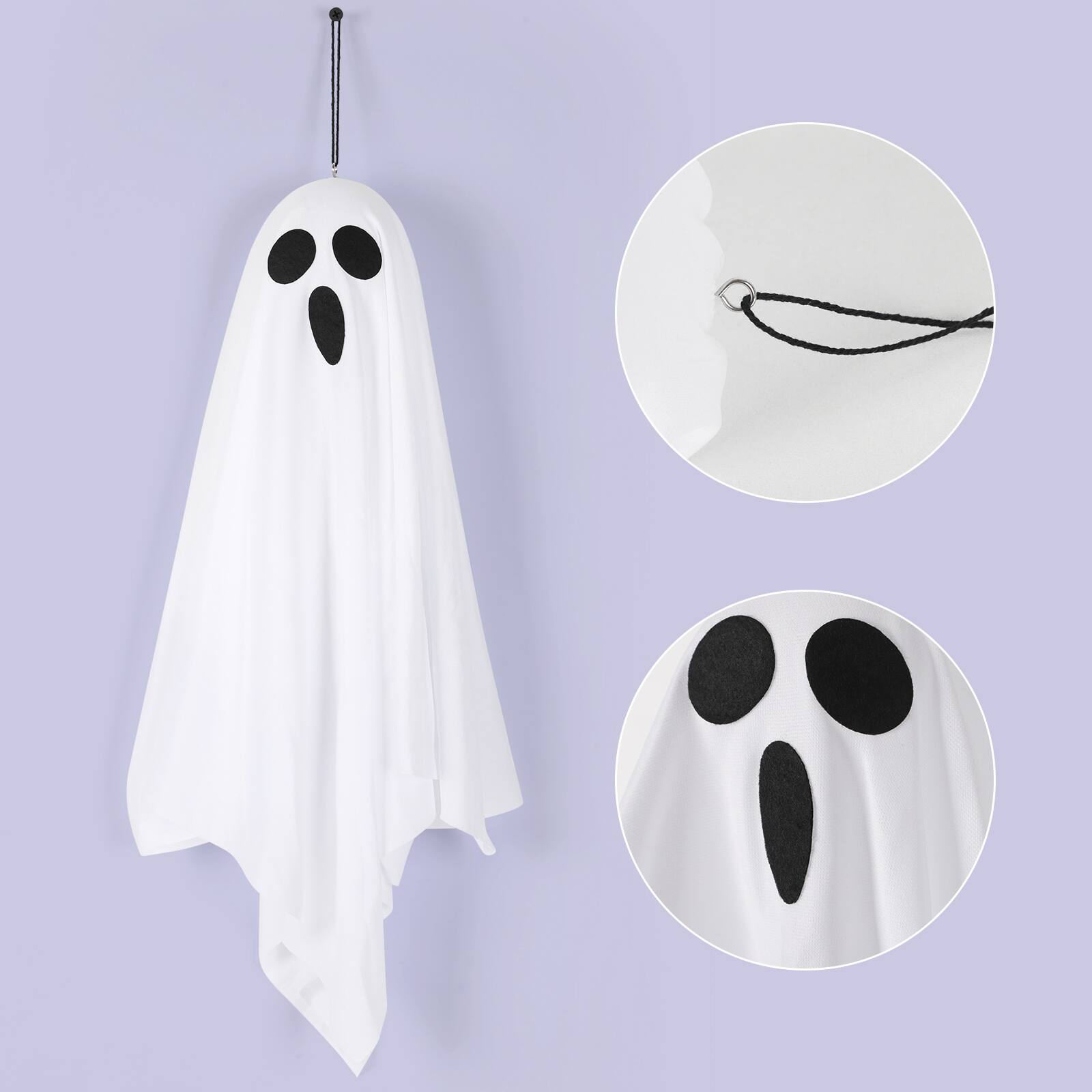 Alt View 1. Oumilen - Lighted Hanging Ghost Halloween Decor – White Cloth Ghost with LED Lights & Bendable Arms.