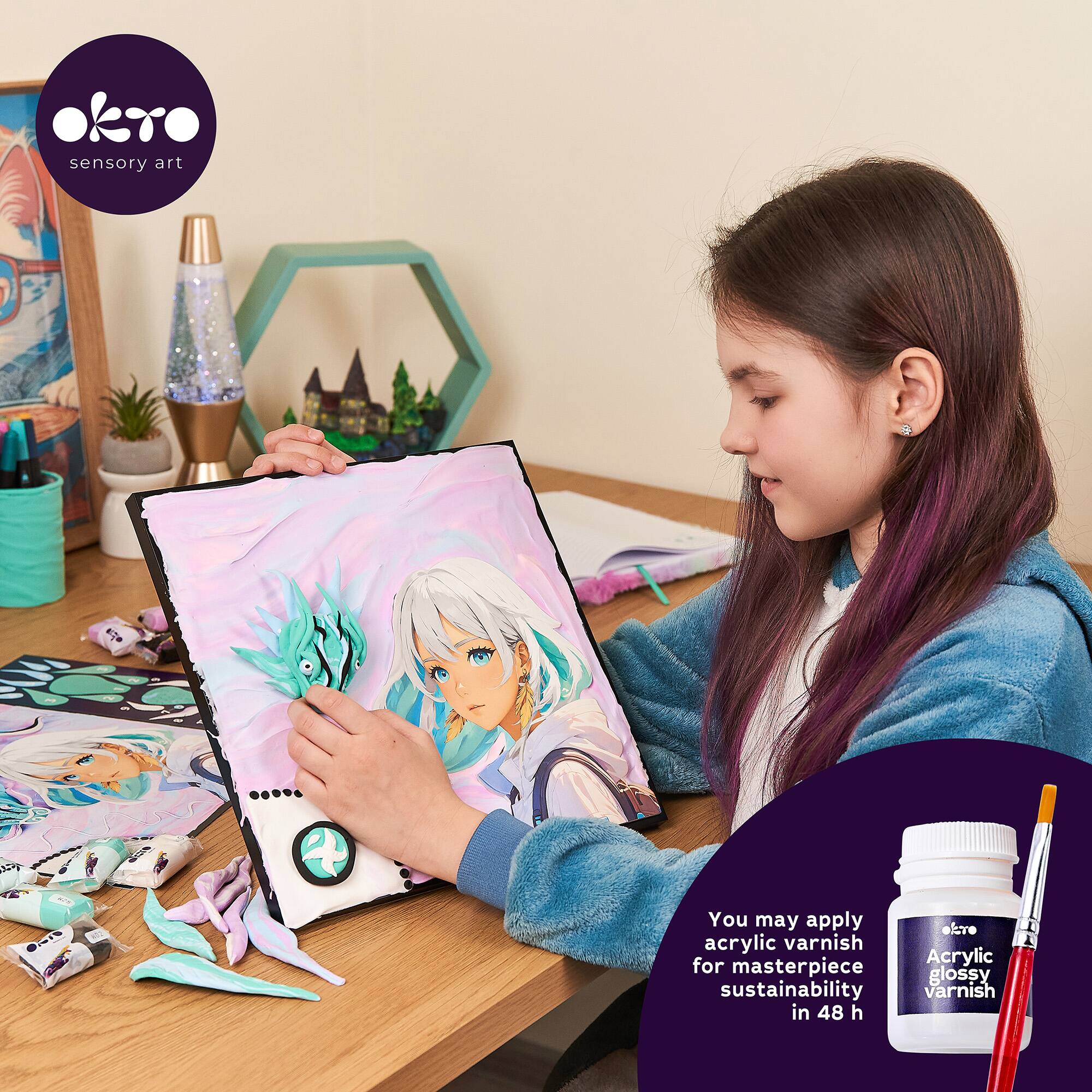 okro sensory art  
You may apply alare acrylic varnish for Acrylic masterpiece glossy sustainability varnish in 48 h