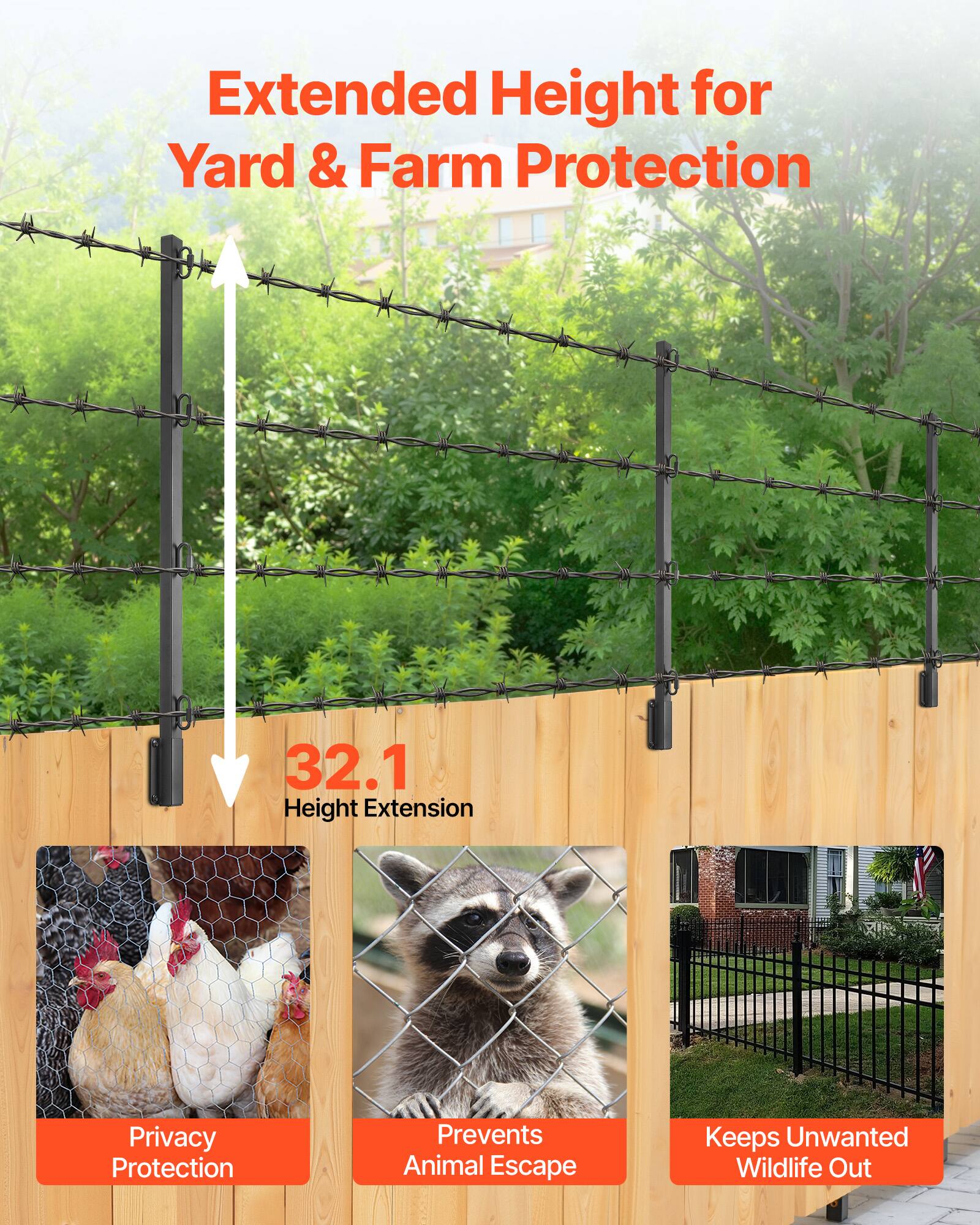 Extended Height for Yard & Farm Protection

32.1 Height Extension

Privacy Protection

Prevents Animal Escape

Keeps Unwanted Wildlife Out