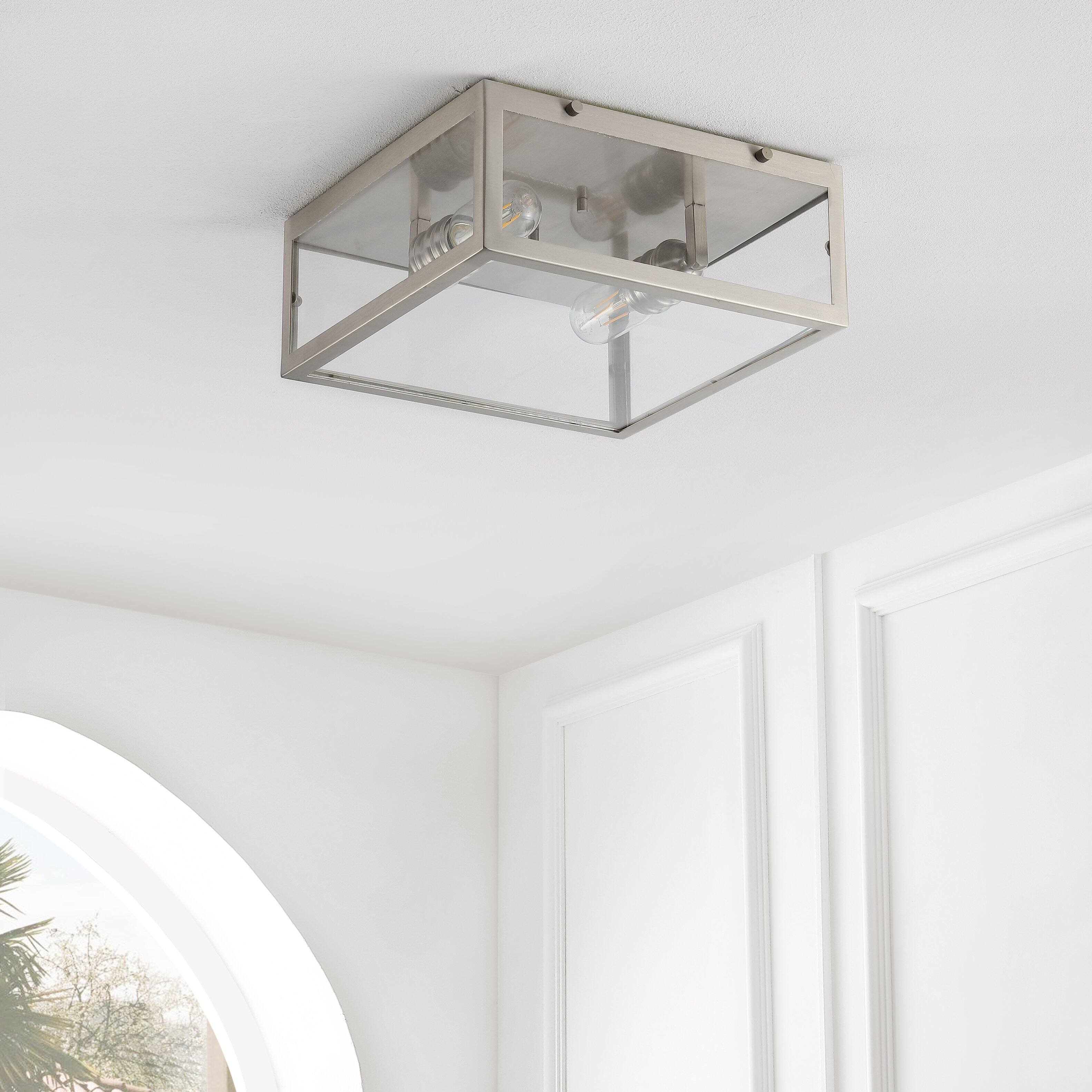 Alt View 5. Jonathan Y - Grayson 12" 2-Light Bohemian Farmhouse Iron/Glass LED Flush Mount, Nickel/Clear - Nickel.