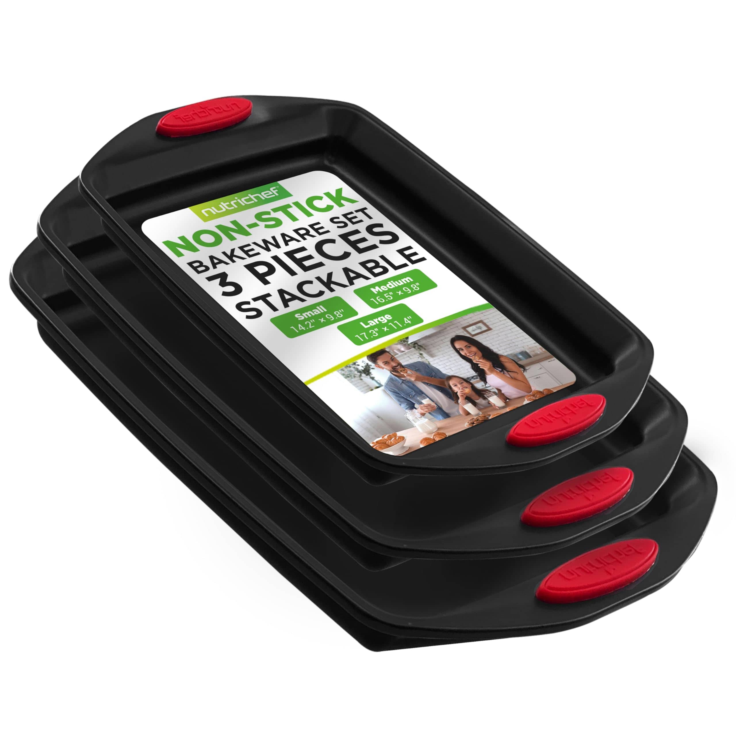 nutricher SET BAKEWARE 3 STACKABLE 14.2" Small *9.8" Medium 16.5* *9.8" Large 17.3x11.4"