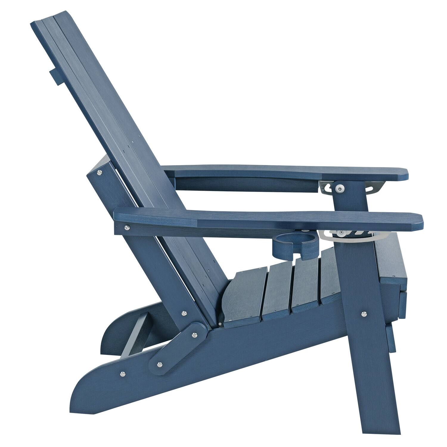 Alt View 9. Fortune Candy - Folding Adirondack Chair w/Cupholders, Ottoman & Cushion, Adjustable Backrest for Patio, Porch, Beach, Pool - Navy Blue.