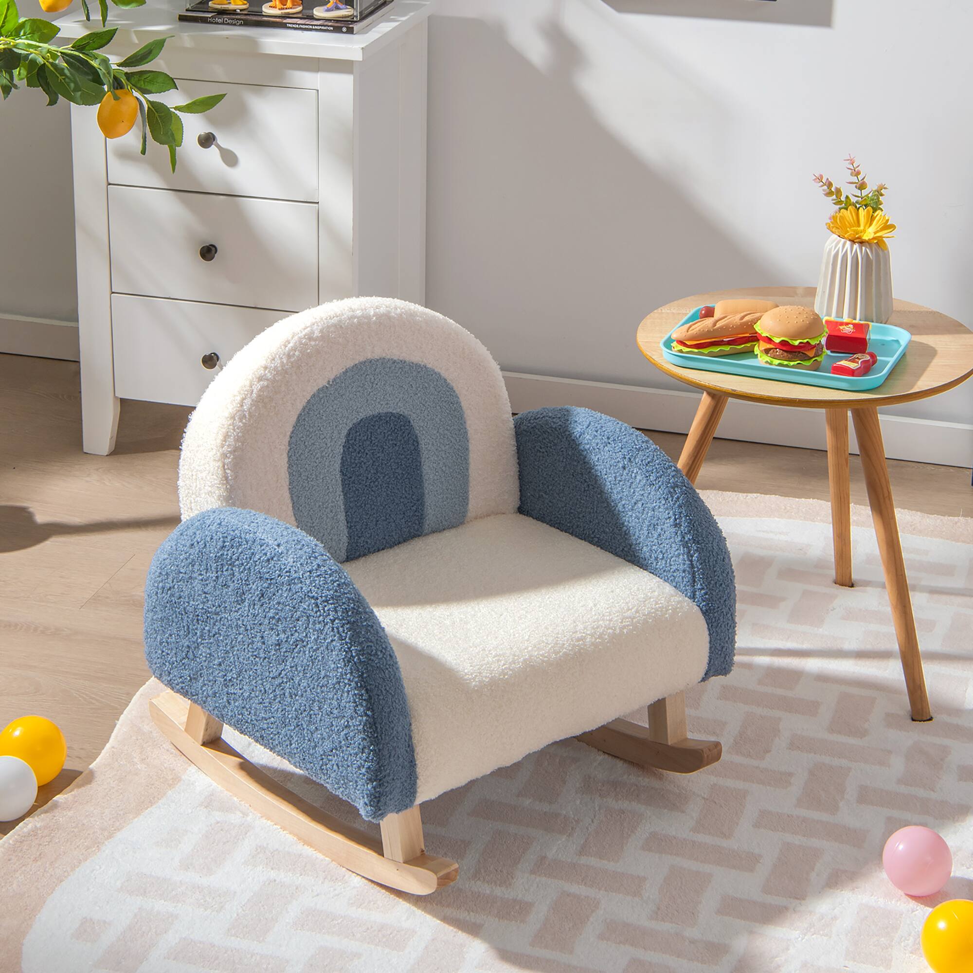 Alt View 1. Costway - Costway Kids Rocking Chair Children Armchair Velvet Upholstered Sofa w/ Solid Wood Legs Blue - Blue.