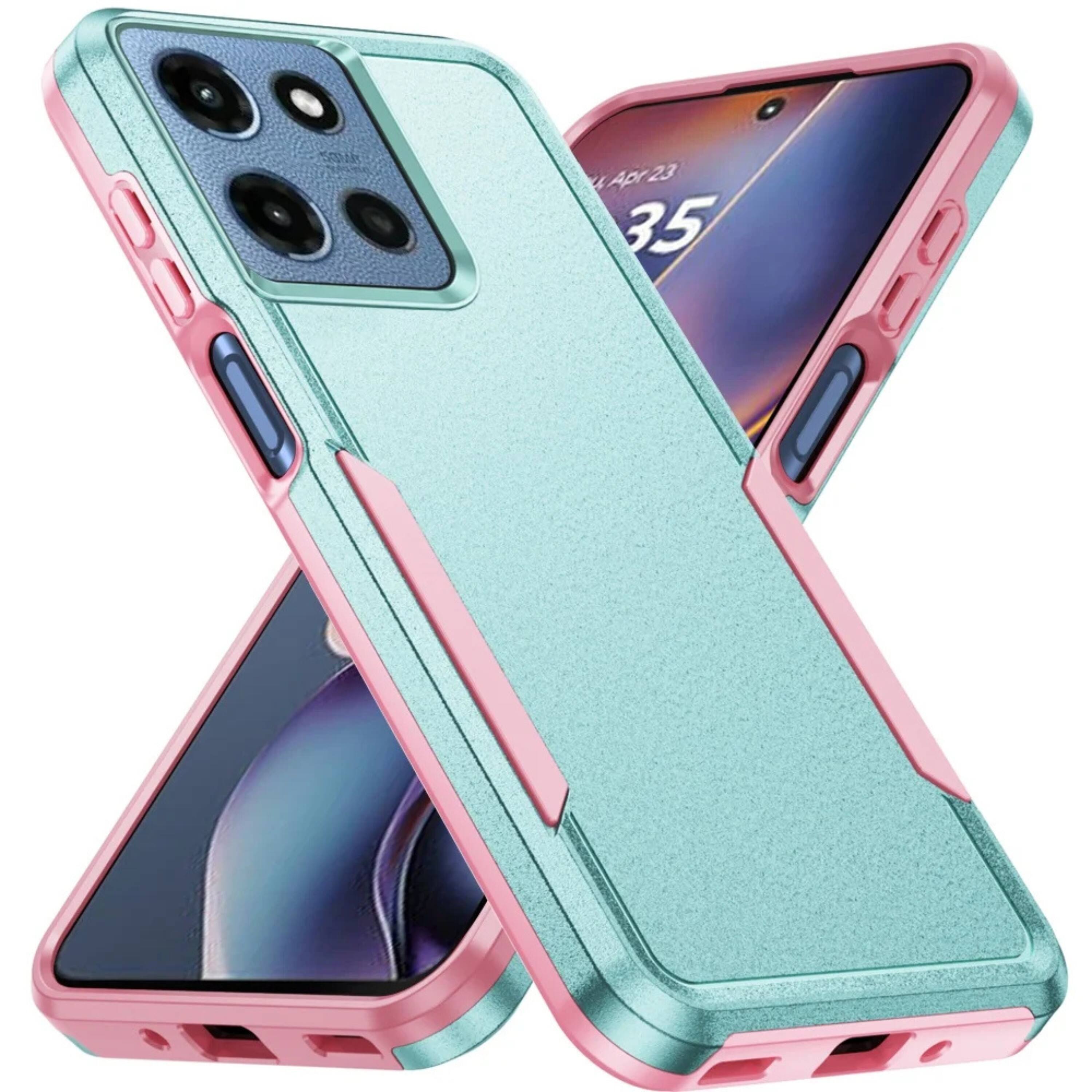 Angle. Kitcheniva - Fused Rugged Shockproof Phone Case With Tempered Glass For Moto G 2025/2026/G Play 2026 Teal Pink - Teal Pink.