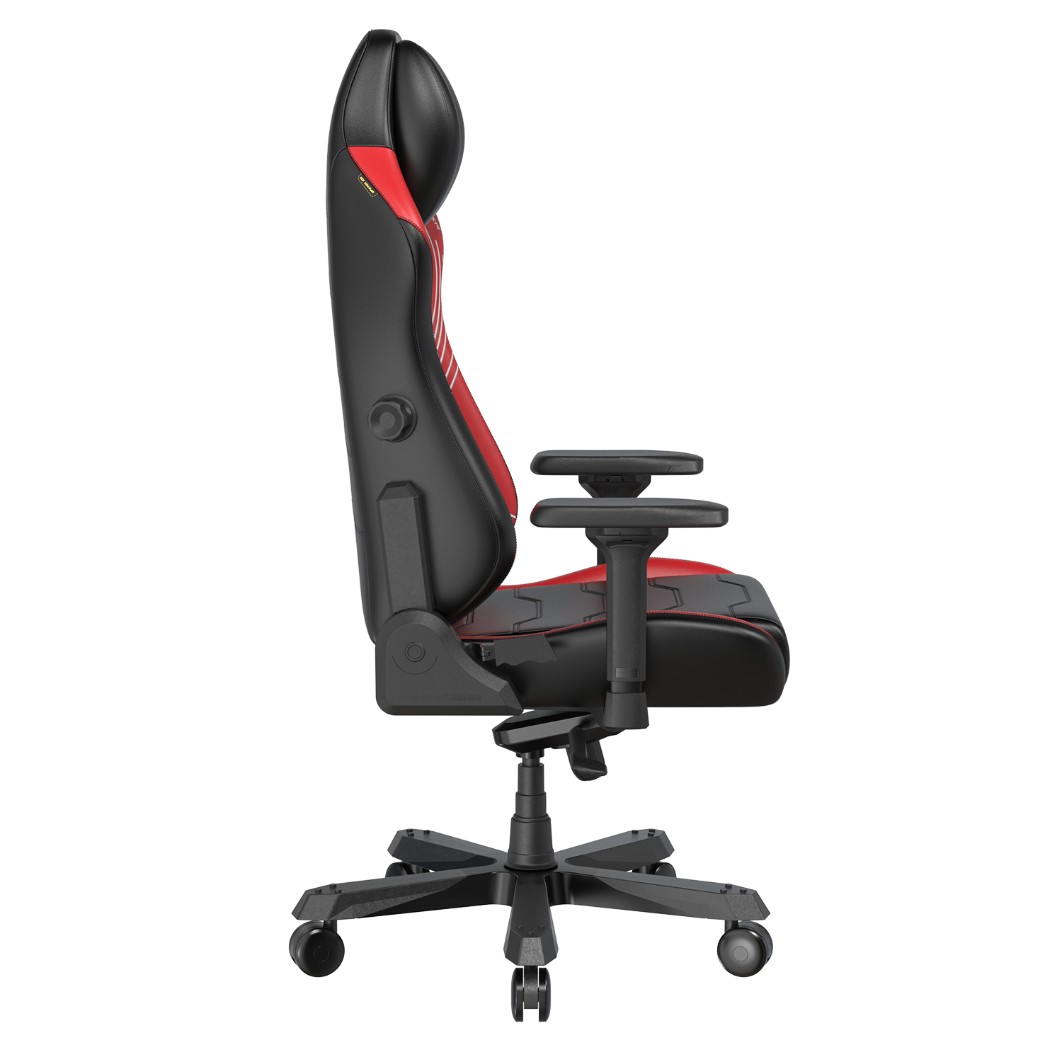 Left. DXRacer - DXRacer Master Series Gaming Chair – Black and Red lines, Premium PU Leather with Built-In Lumbar Support & 4D Armrests - Black and Red.
