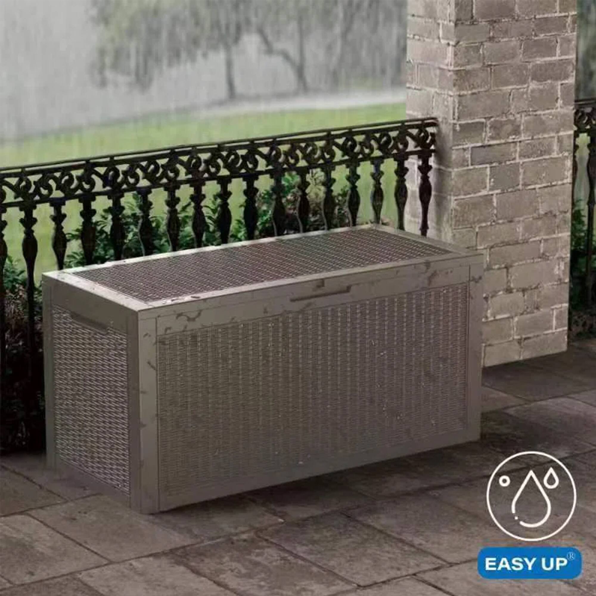 Angle. Chic Crate - 100 Gallon Water Resistant Resin Lockable Deck Box - Brown.