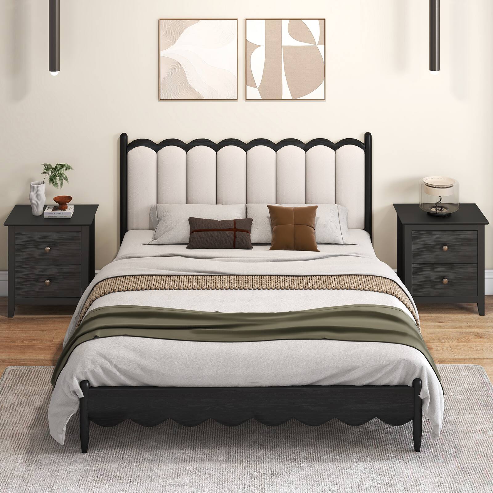 Alt View 8. Gymax - Gymax Modern Nightstand w/ Storage 2 Drawers & Support Legs for Bedroom White - Black.