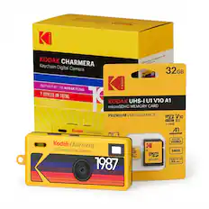 KODAK CHARMERA Keychain Digital Camera 32GB
INSPIRED BY THE KODAK FLING
7 STYLES IN TOTAL
KODAK UHS-I U1 V10 A1 microSDHC MEMORY CARD
PREMIUM PERFORMANCE
FULL HD VIDEO
READ UP TO 85 MB/S
Kodak Charmera KEYCHAIN DIGITAL CAMERA
2.580X - 32mc
adapter