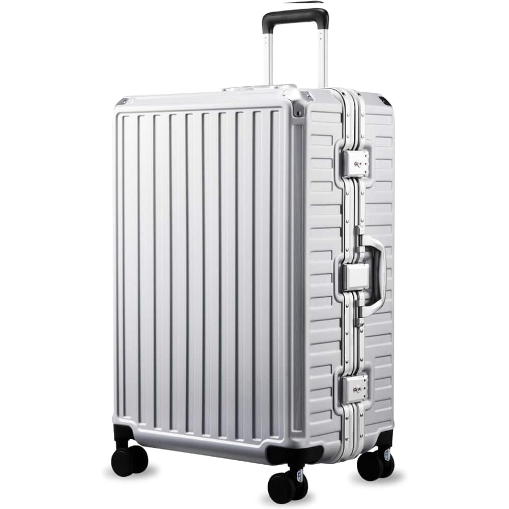LUGGEX - 28 Inch Aluminum Frame Zipperless Polycarbonate Spinner Hard Shell Suitcase - LX-ZX - Silver