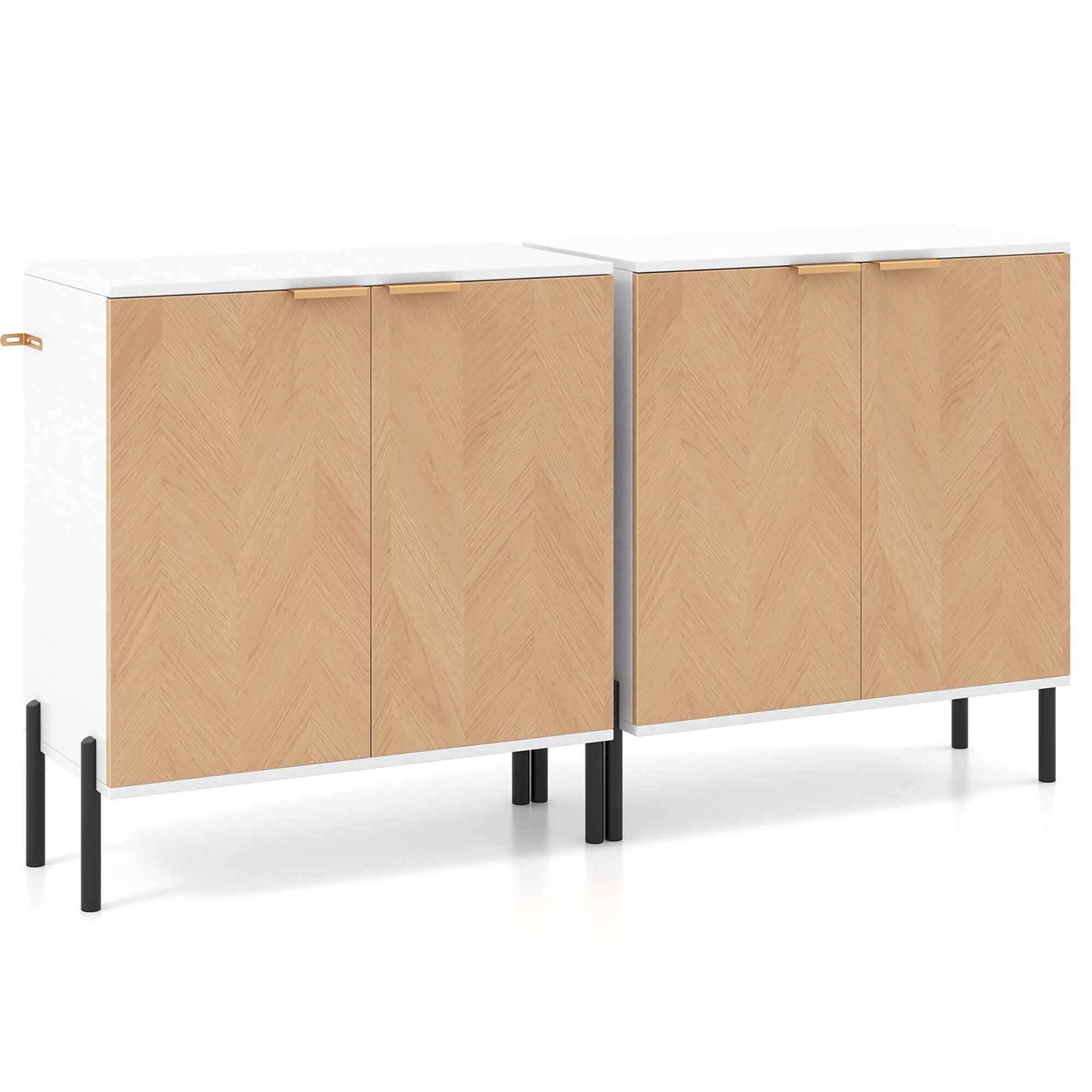 Alt View 9. Gymax - Gymax 2PCS 2-Door Buffet Cabinet Sideboard Cabinet w/ Shelf Metal Legs&Anti-Tipping Kits - Natural.