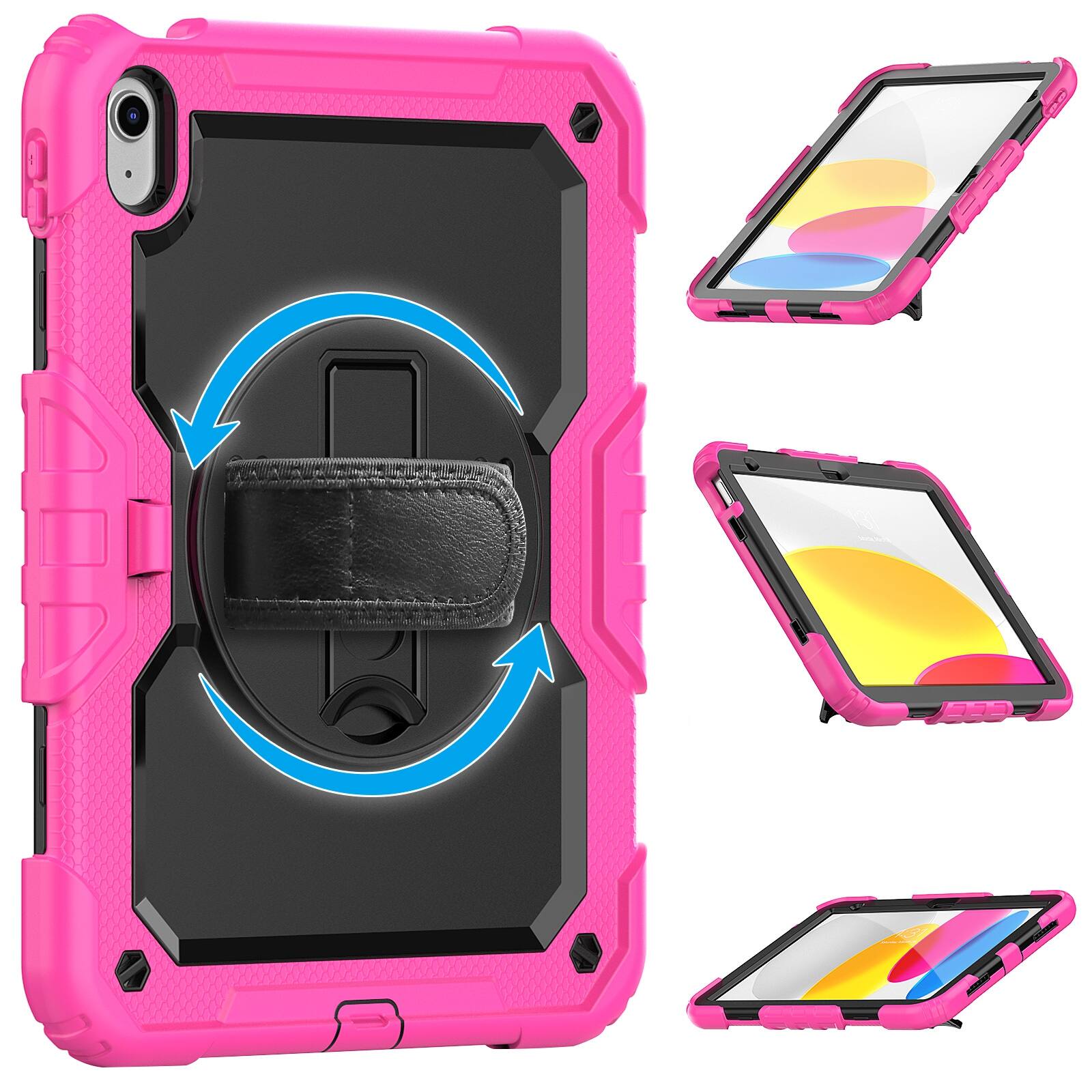 Left. UUCOVER - Full Body Case for iPad A16 11-inch 2025/10th Gen Shockproof Built-in Screen Protector Stand Hand/Shoulder Strap Cover - Black+Rose.