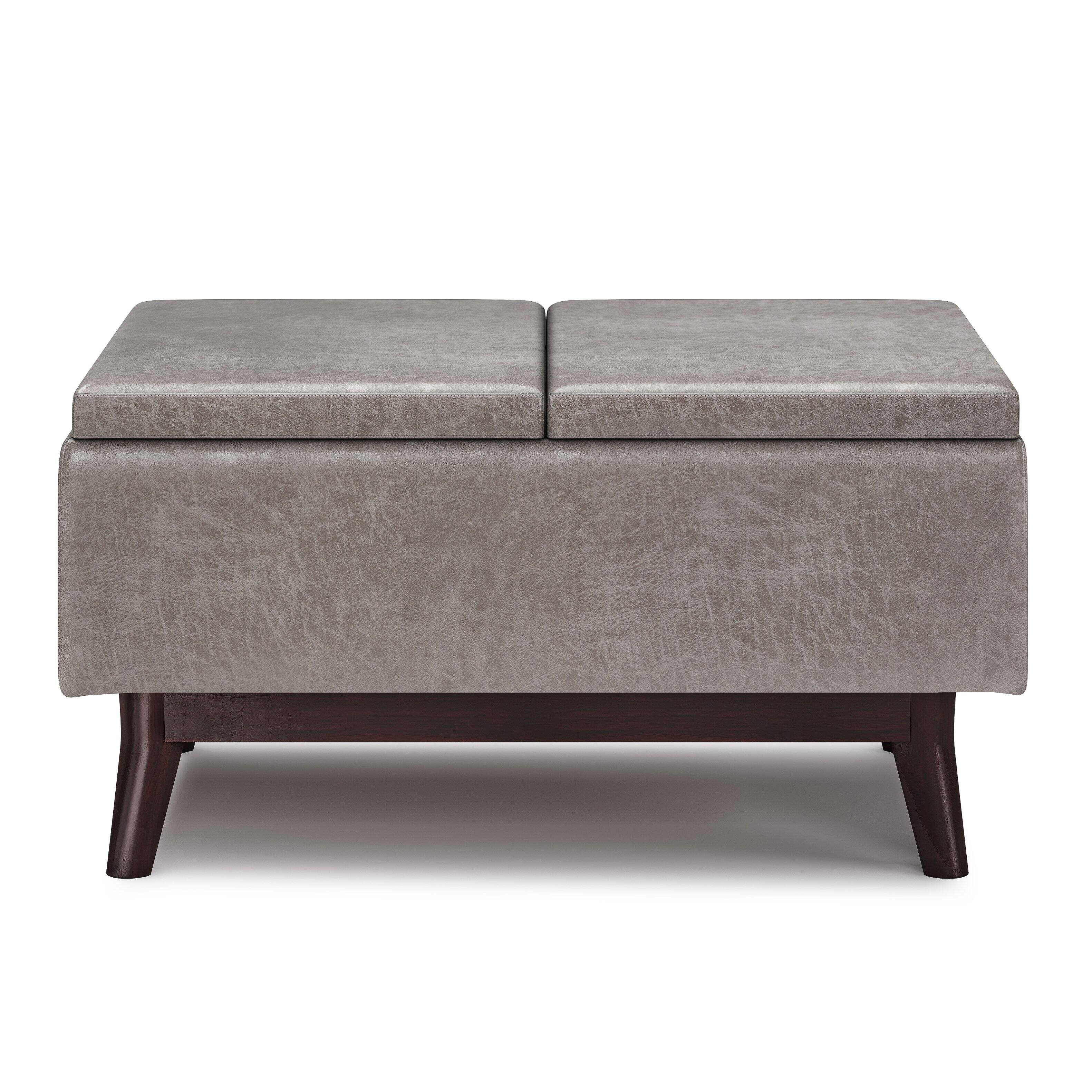 Left. Simpli Home - Owen Tray Top Small Coffee Table Storage Ottoman - Distressed Grey.