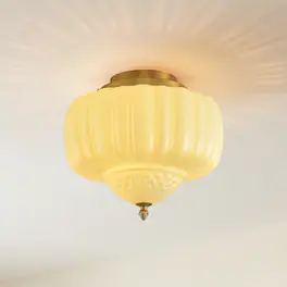 Parrot Uncle - 13-Inch Vintage White Ribbed Opal Glass 3-Light Flush Mount Ceiling Light - Gold