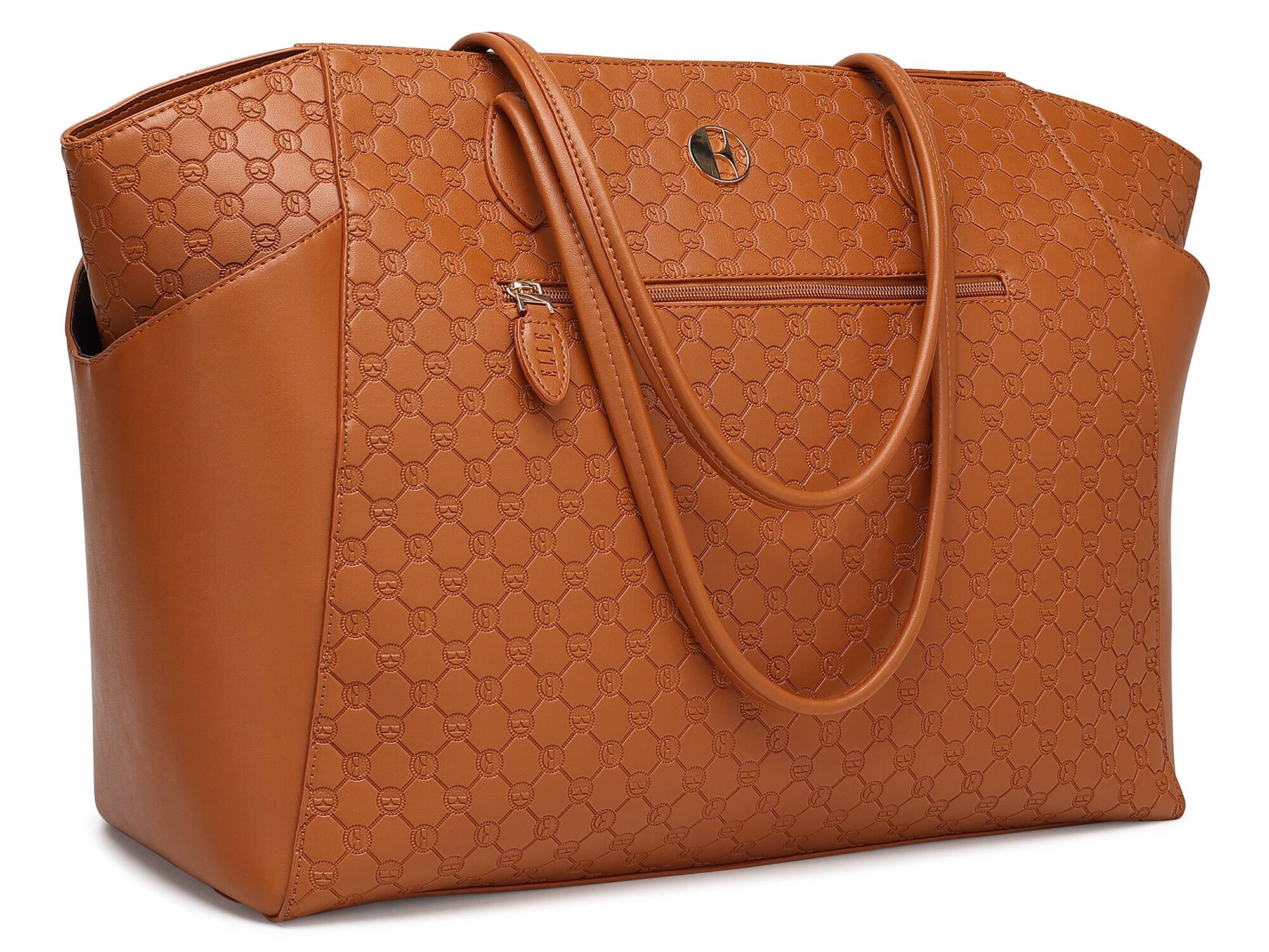 Alt View 2. Elle - ELLE Compass 32L Vegan Leather Monogram Weekender Duffel Bag | Brown - Brown.